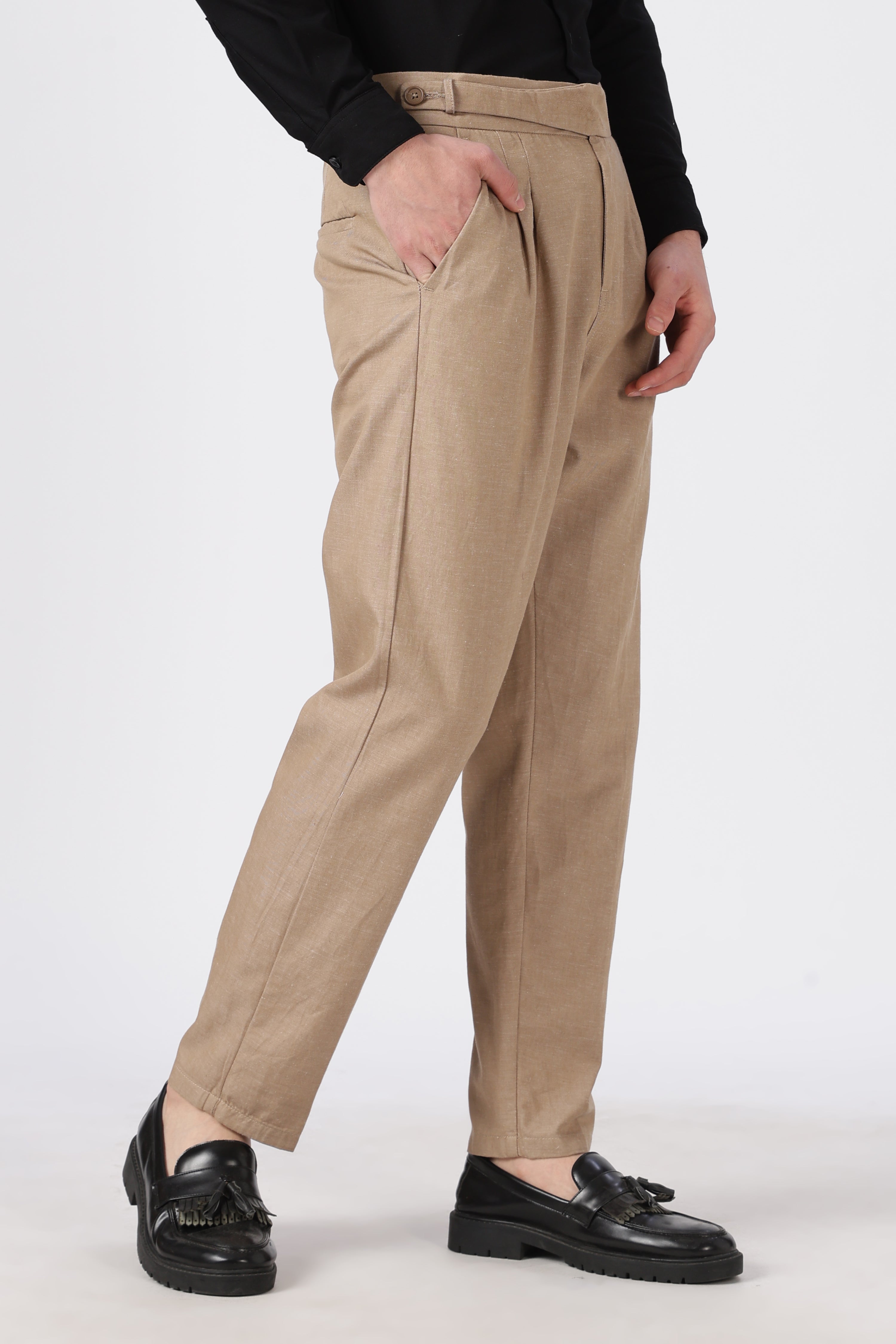 Italian Style Khaki Pleated Straight Fit Pants