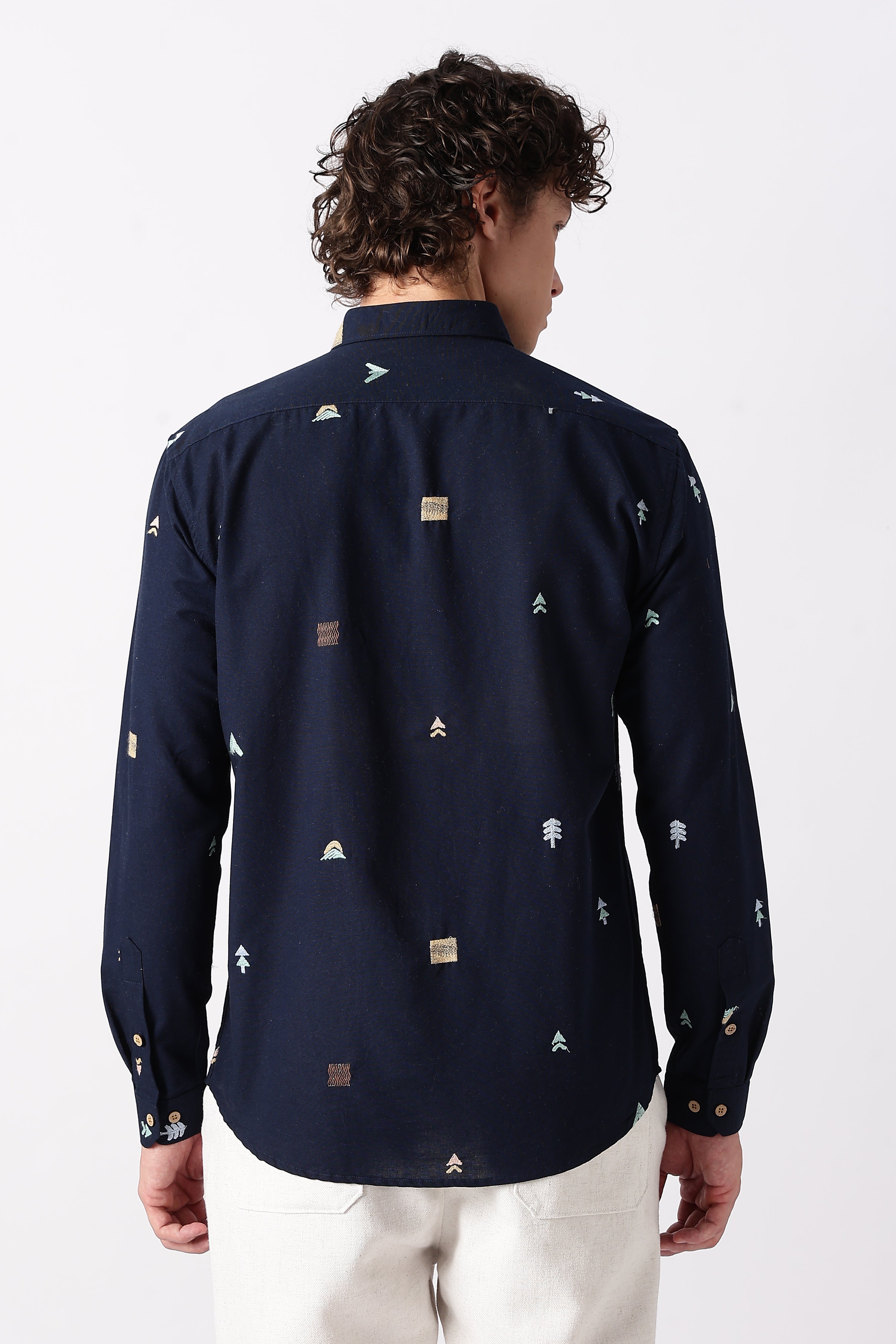 Forest Peaks Navy Embroidered Cotton Shirt