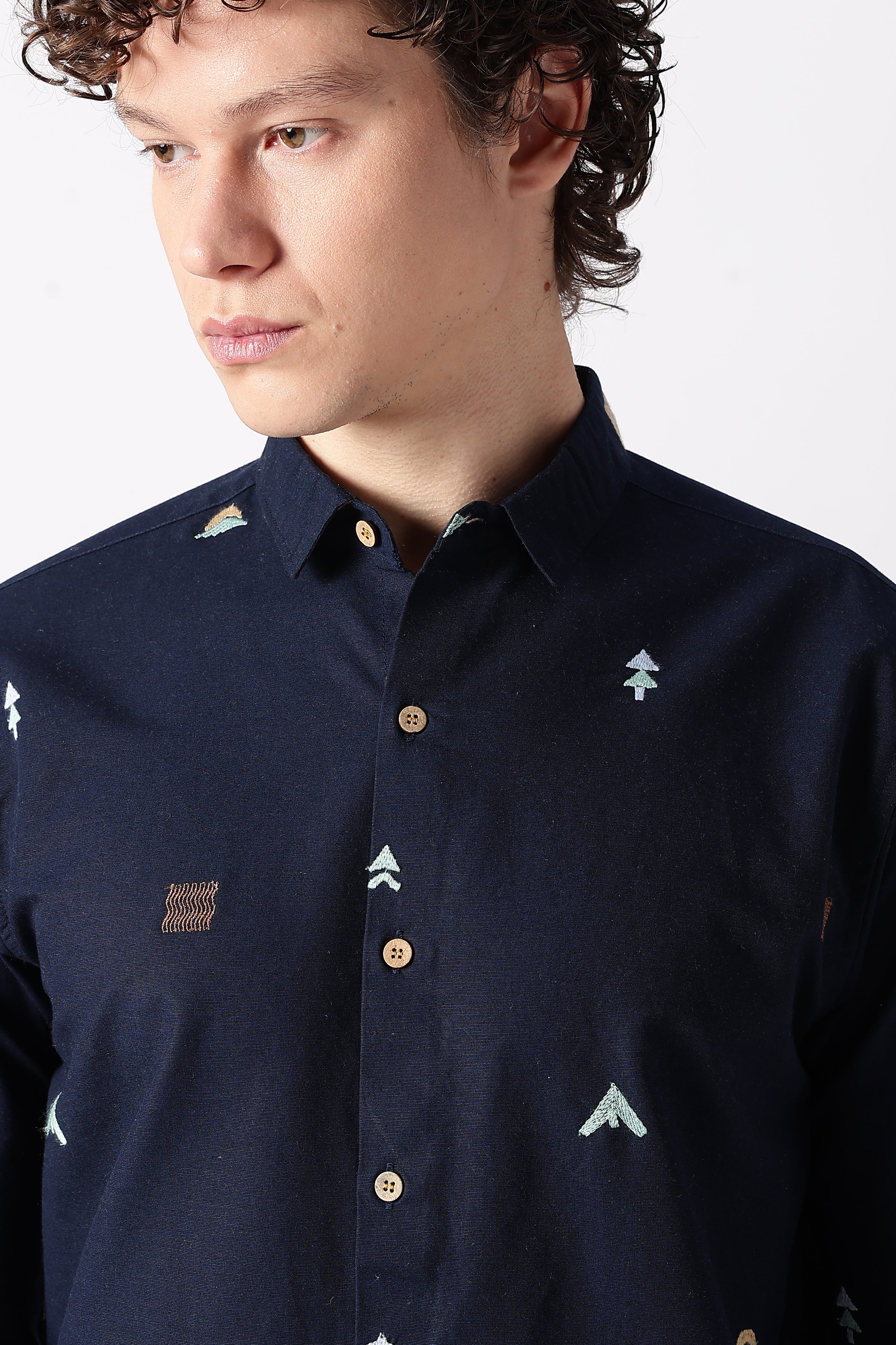 Forest Peaks Navy Embroidered Cotton Shirt