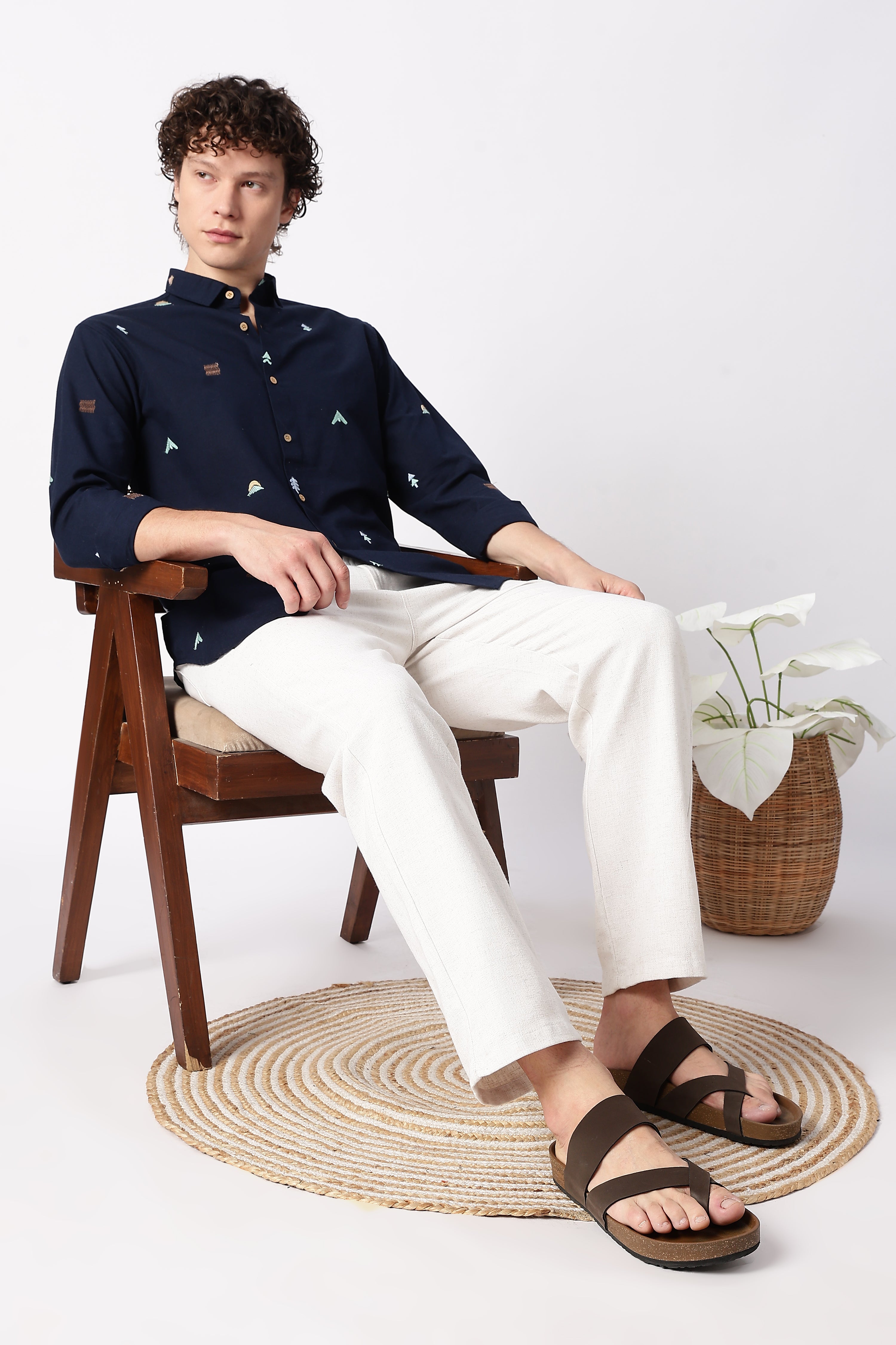 Forest Peaks Navy Embroidered Cotton Shirt