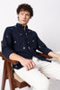 Forest Peaks Motif Cotton Regular Fit Navy Embroidered Shirt