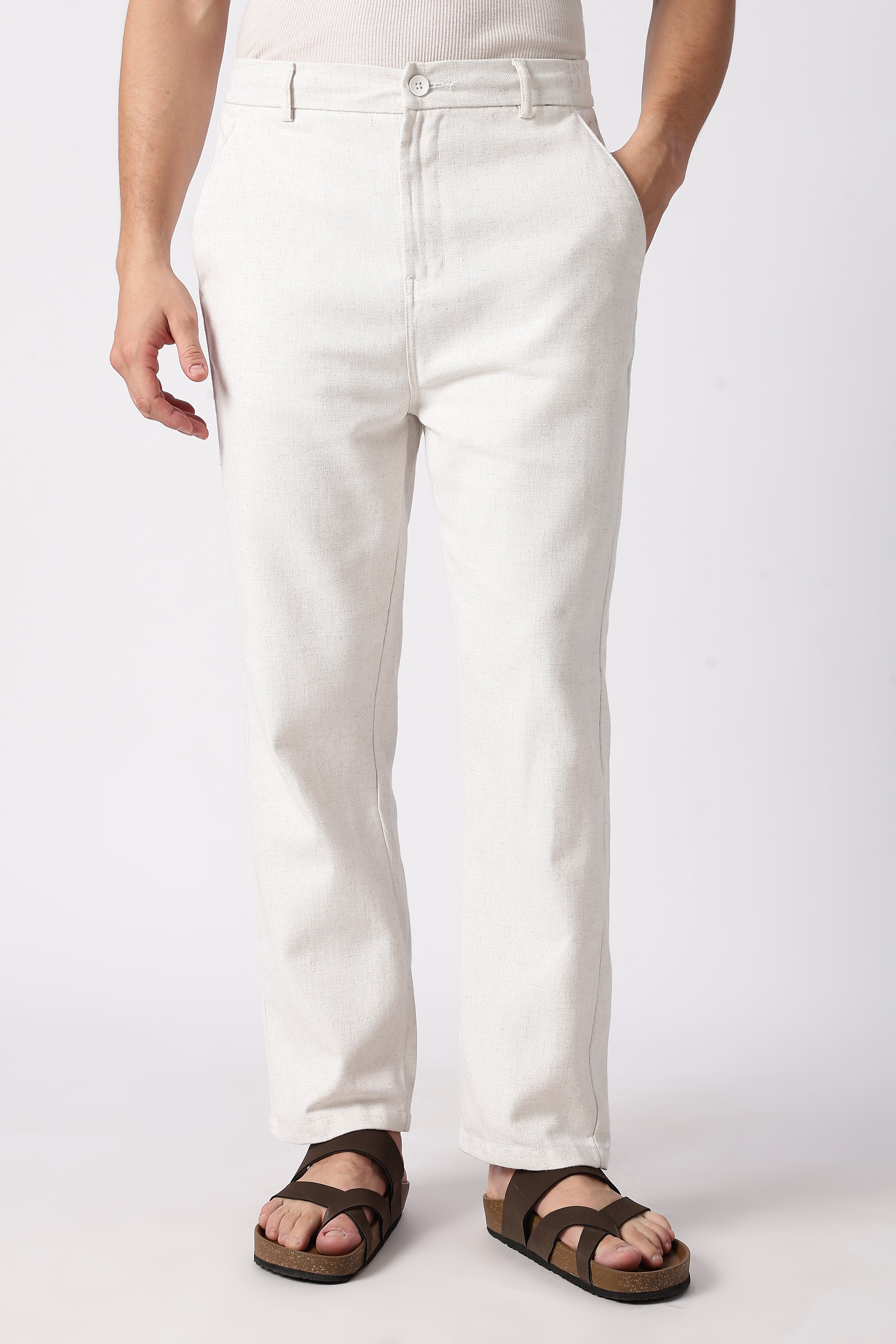 Linen-style 100% Cotton Straight Fit Cream Pant