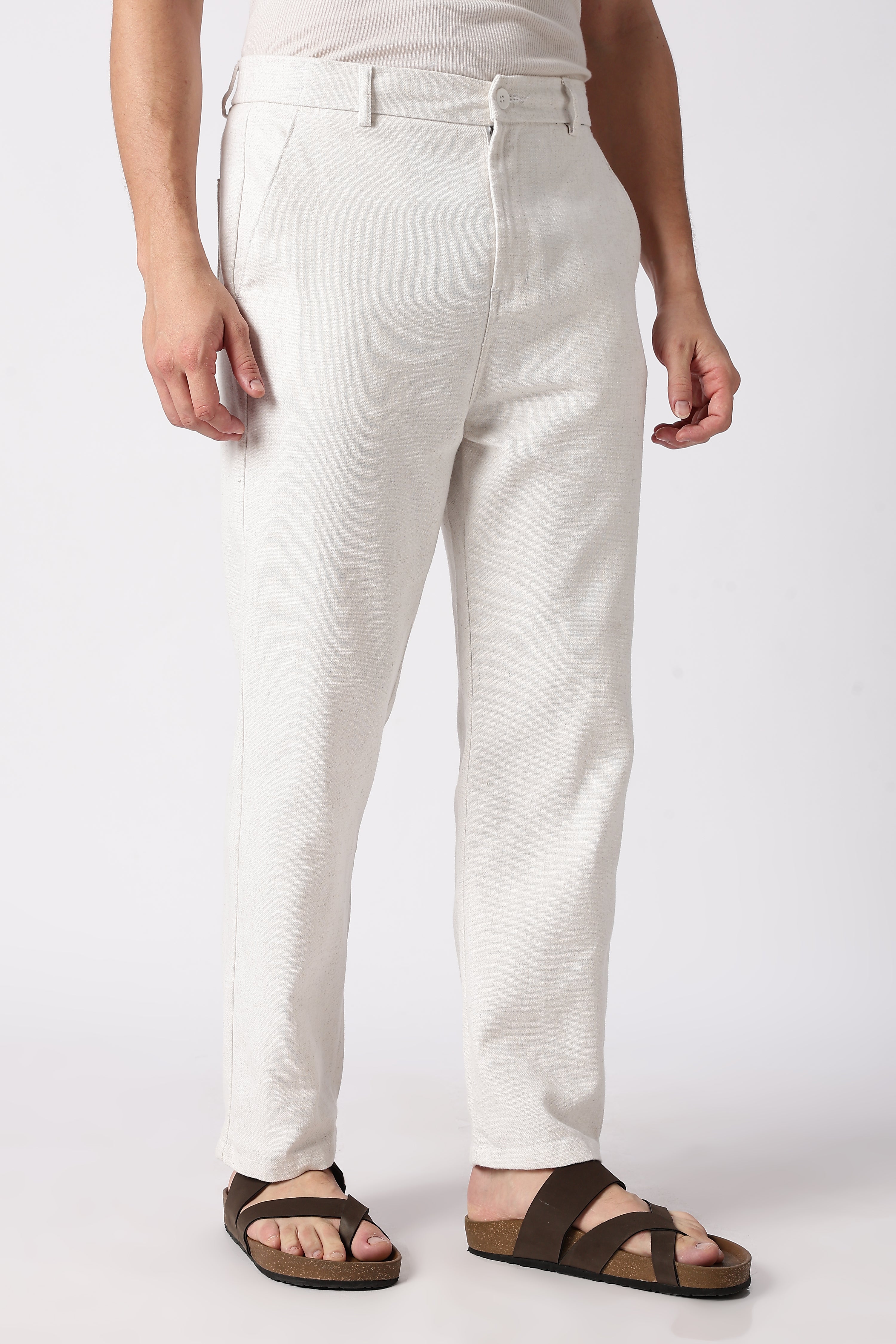 Linen-style 100% Cotton Straight Fit Cream Pant