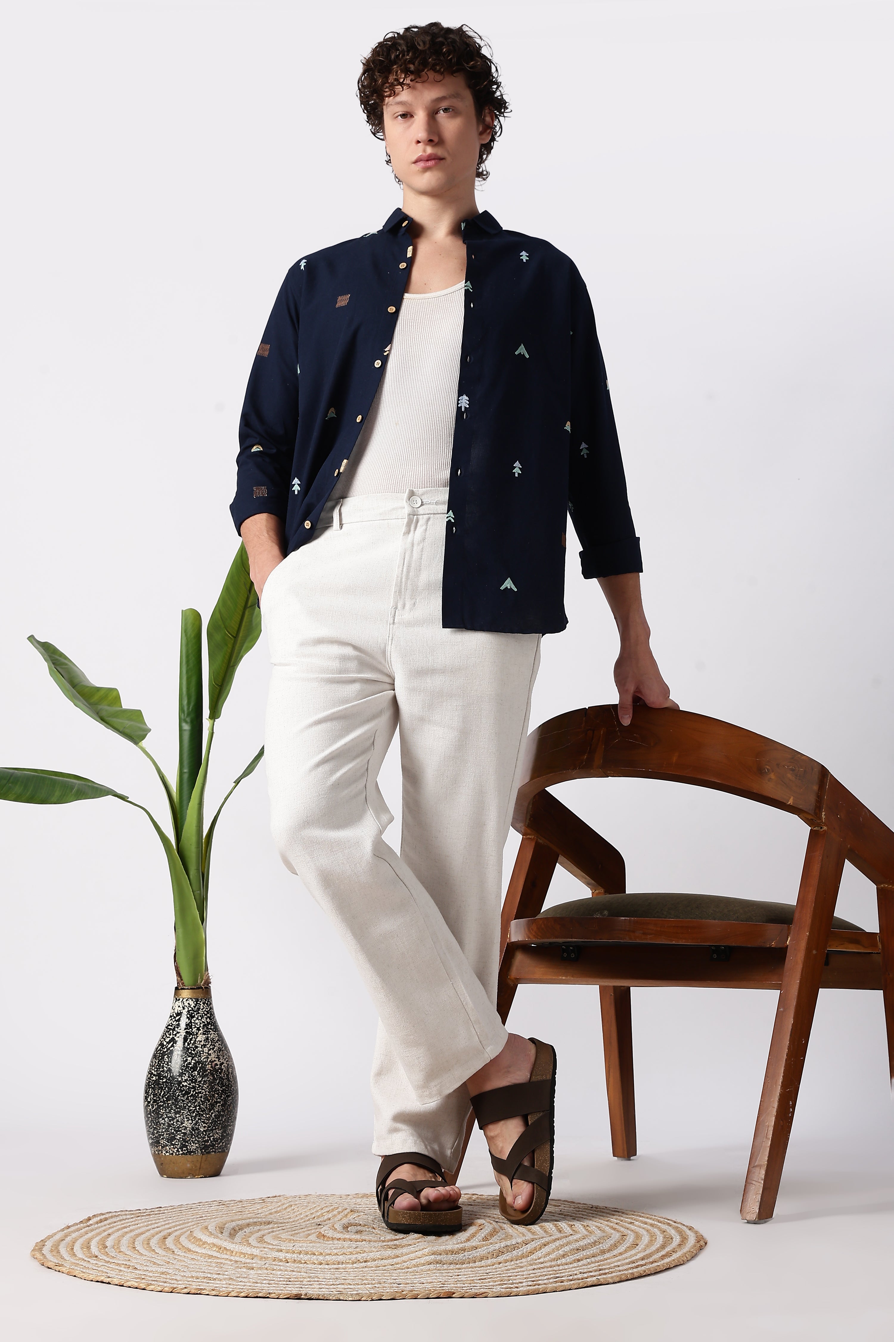 Linen-style 100% Cotton Straight Fit Cream Pant
