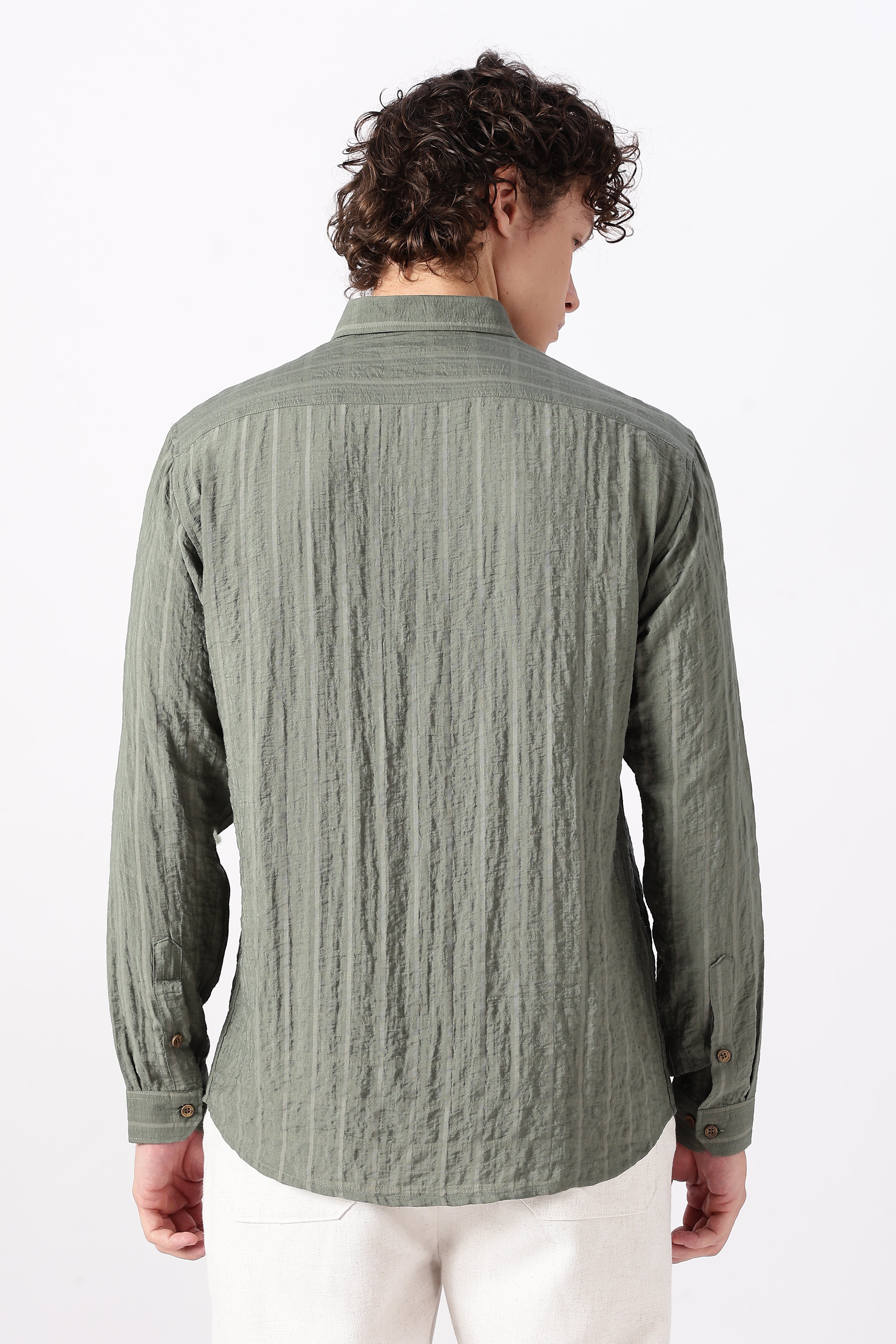 Internet's Viral Cotton Regular Fit Olive Embroidered Shirt