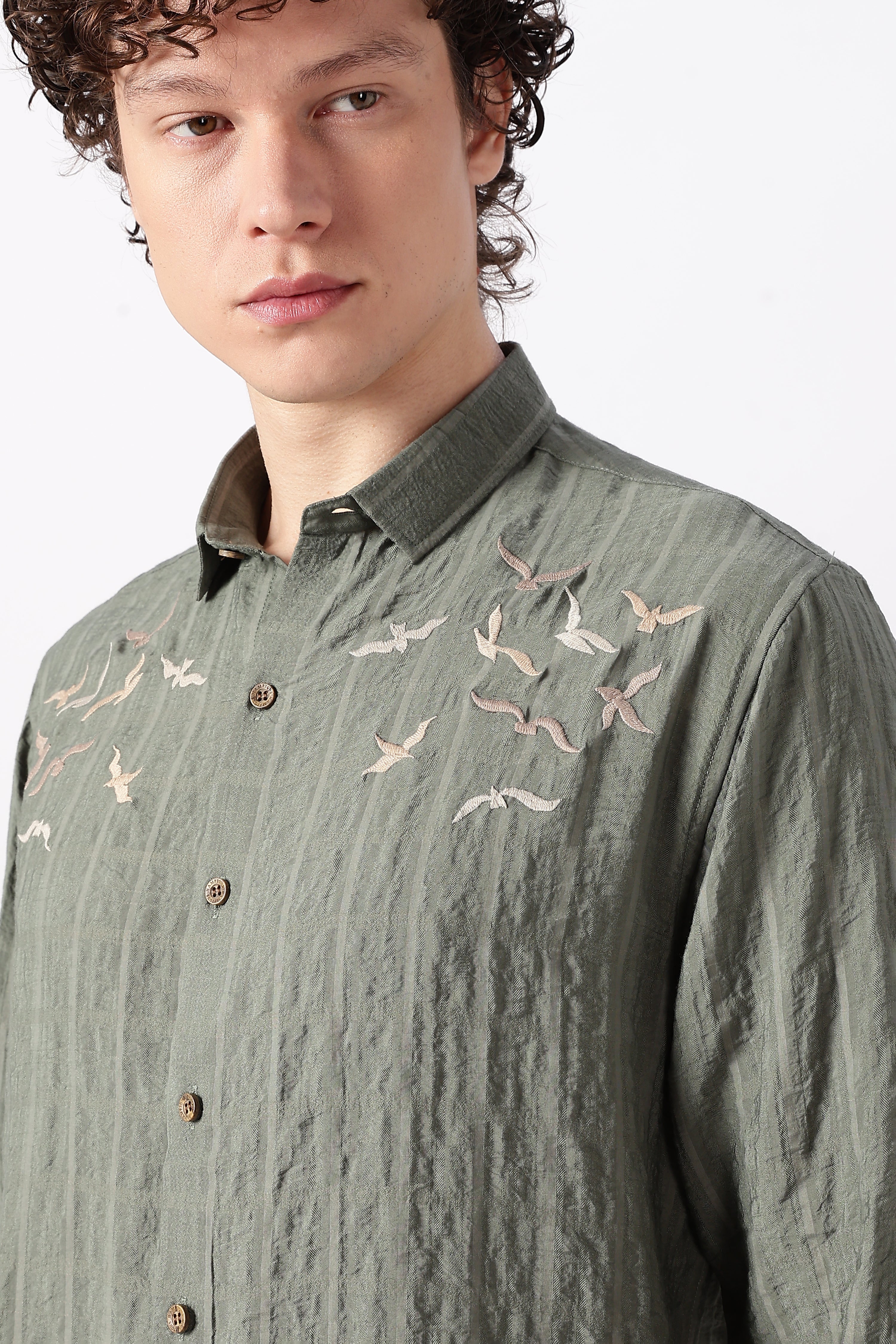 Internet's Viral Cotton Regular Fit Olive Embroidered Shirt