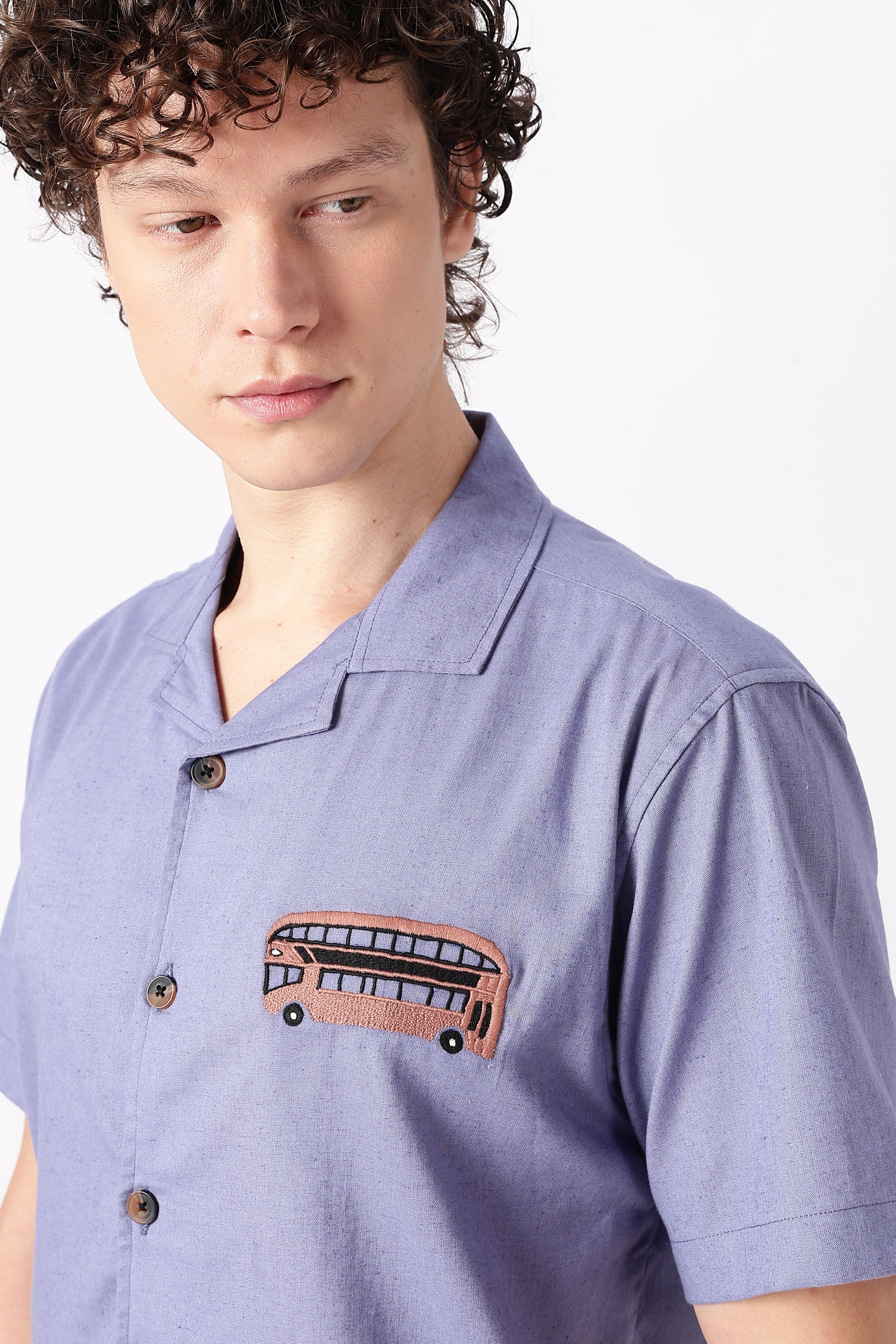 London Life Cotton Box Fit Beige Embroidered Shirt