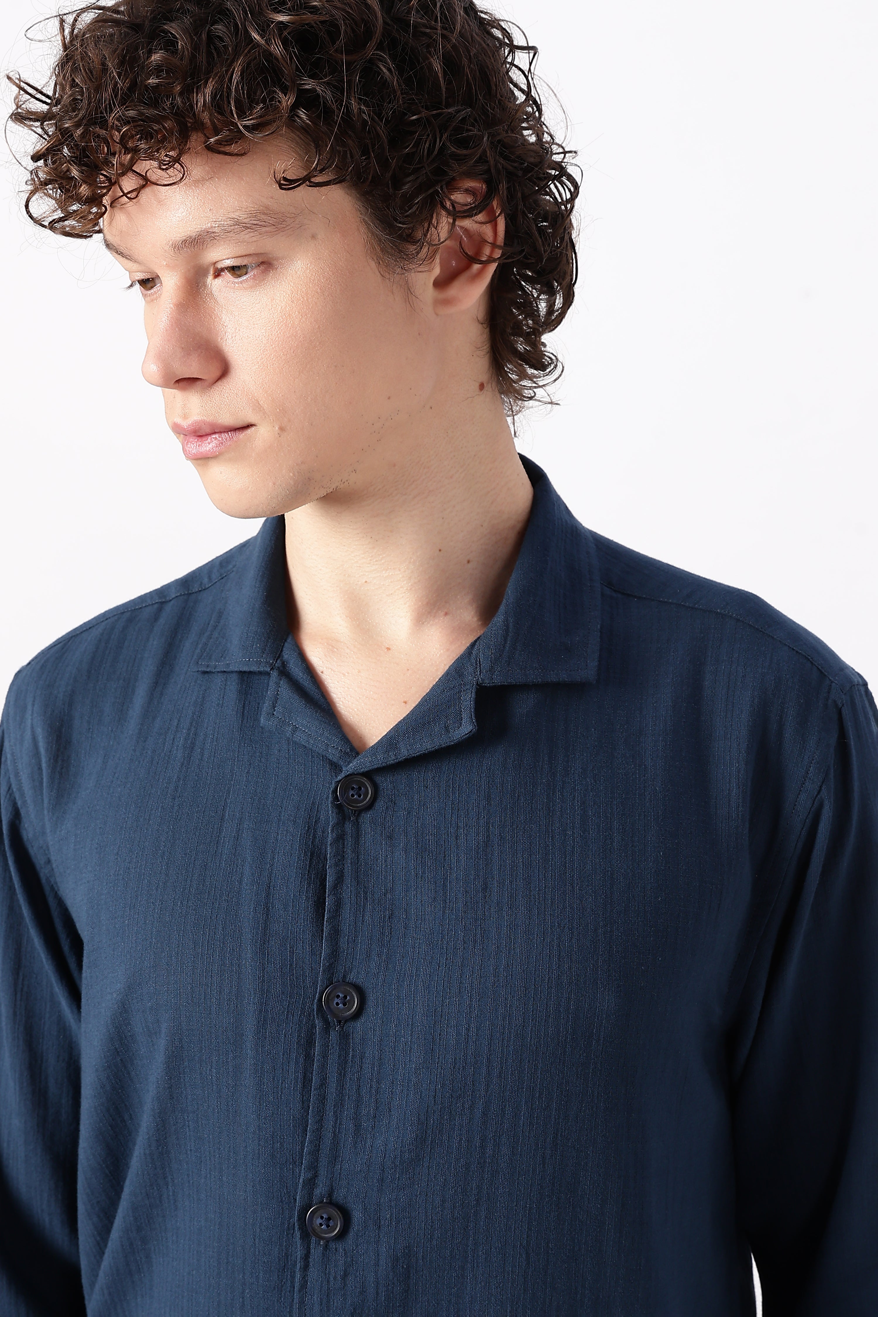 Ocean Coordinates Cotton Box Fit Navy Embroidered Shirt