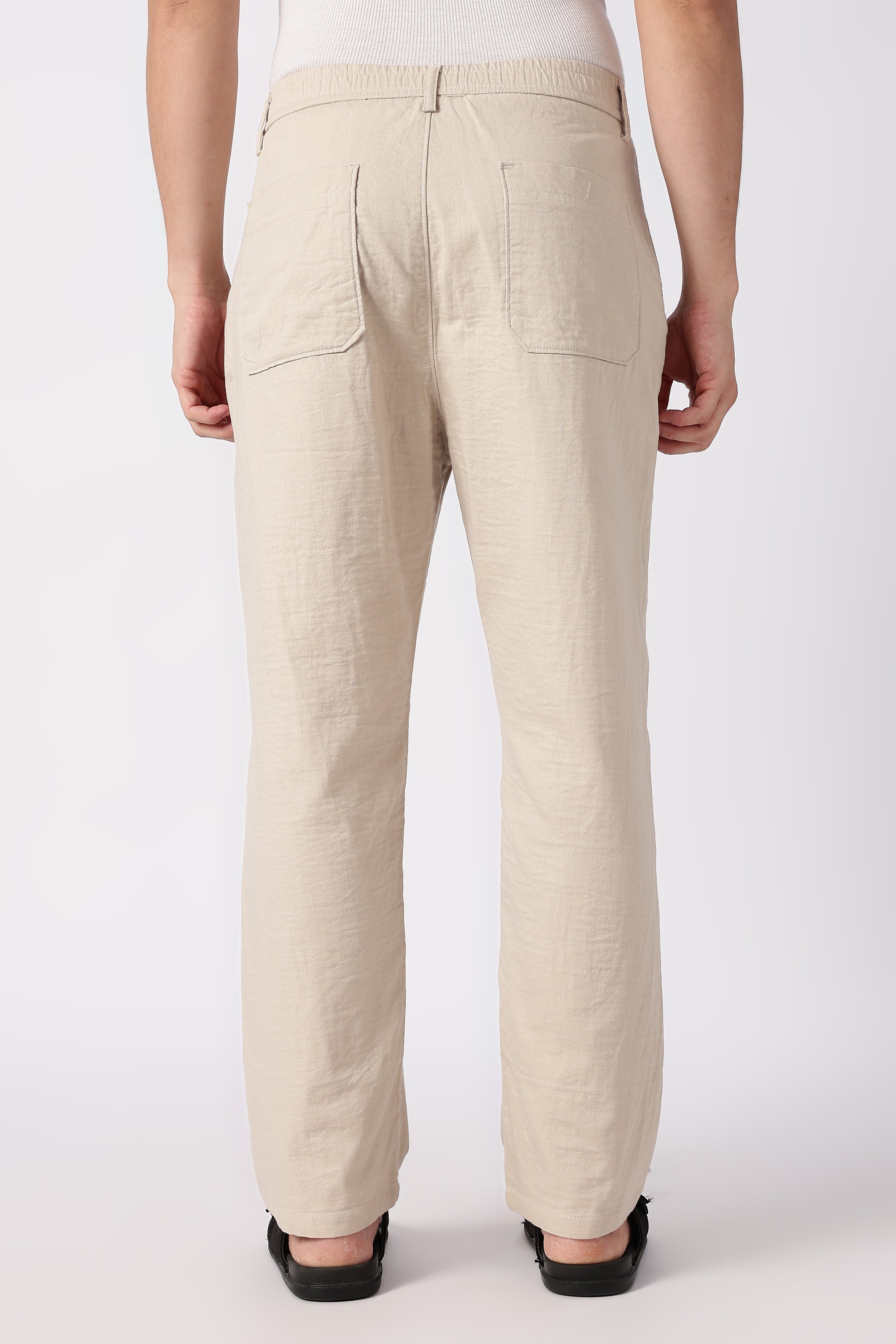 Linen-style 100% Cotton Straight Fit Beige Pant
