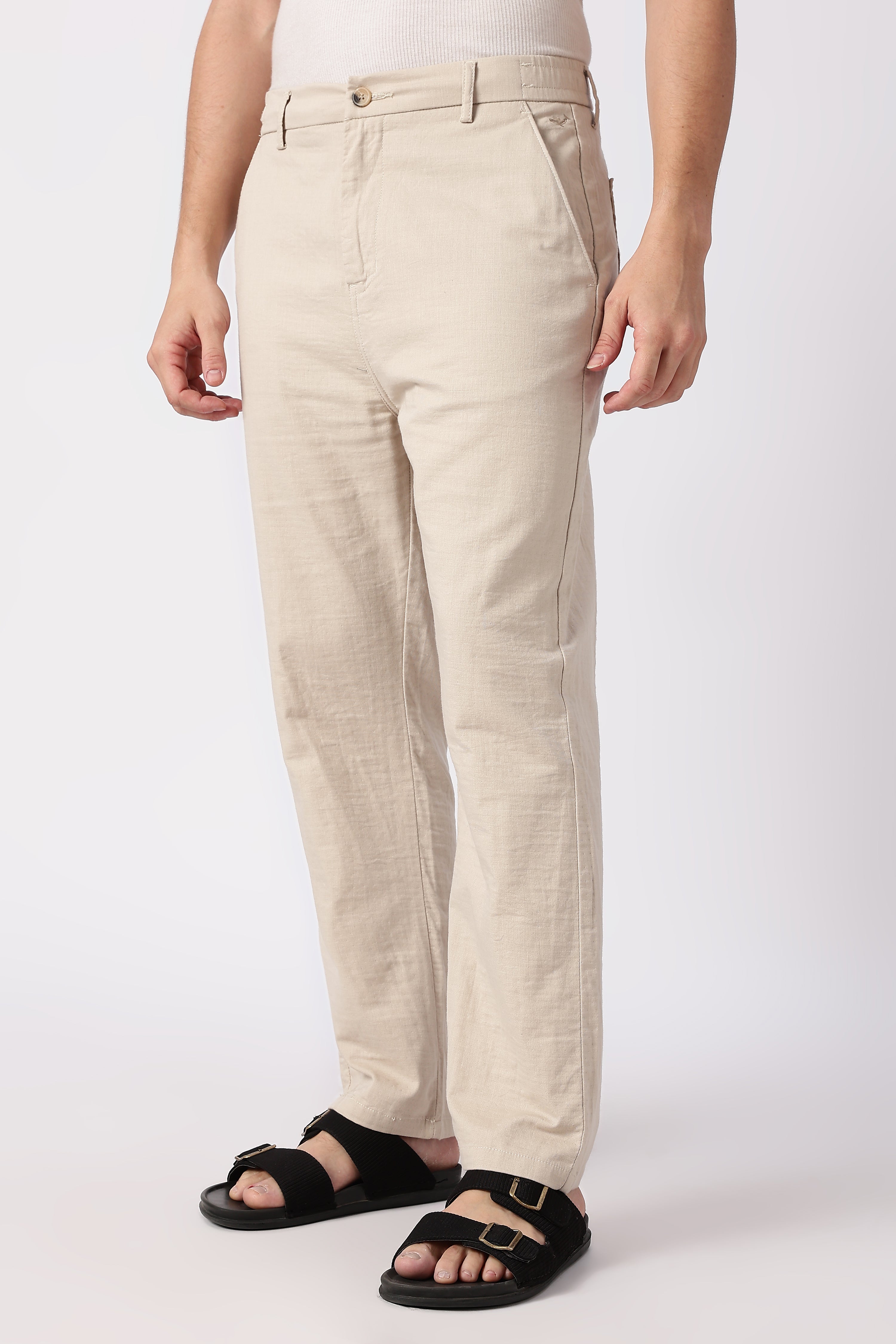Linen-style 100% Cotton Straight Fit Beige Pant