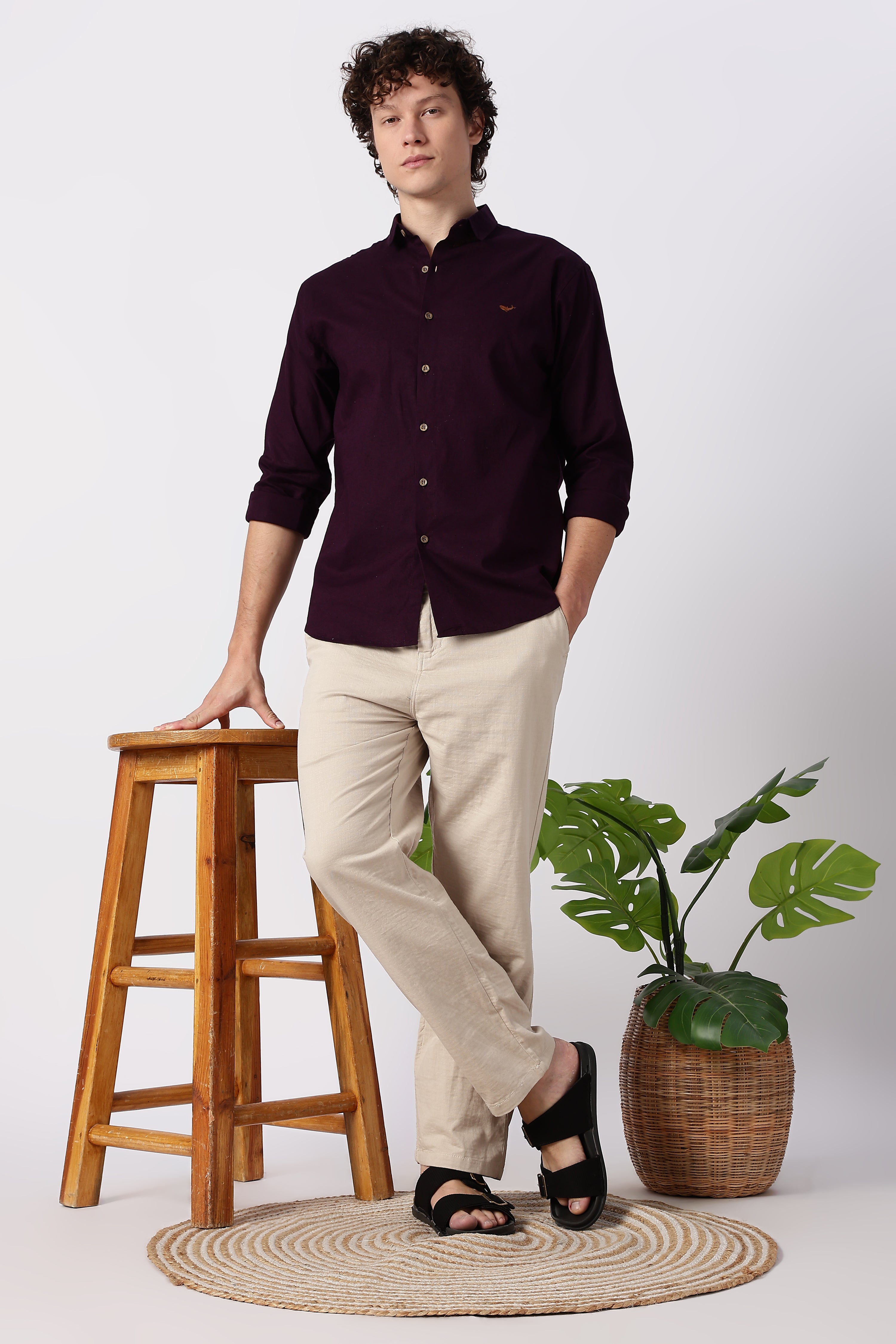 Linen-style 100% Cotton Straight Fit Beige Pant