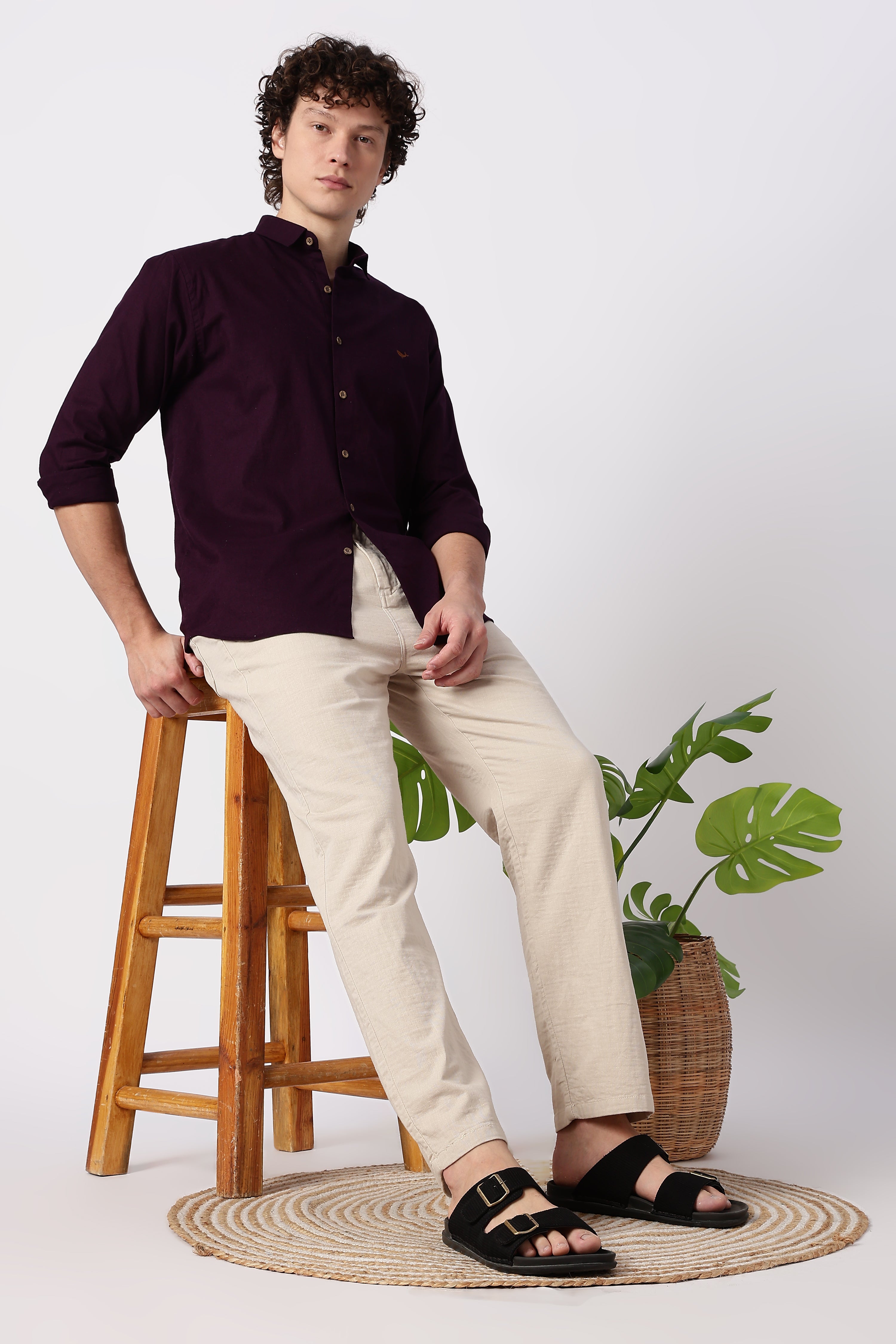 Linen-style 100% Cotton Straight Fit Beige Pant