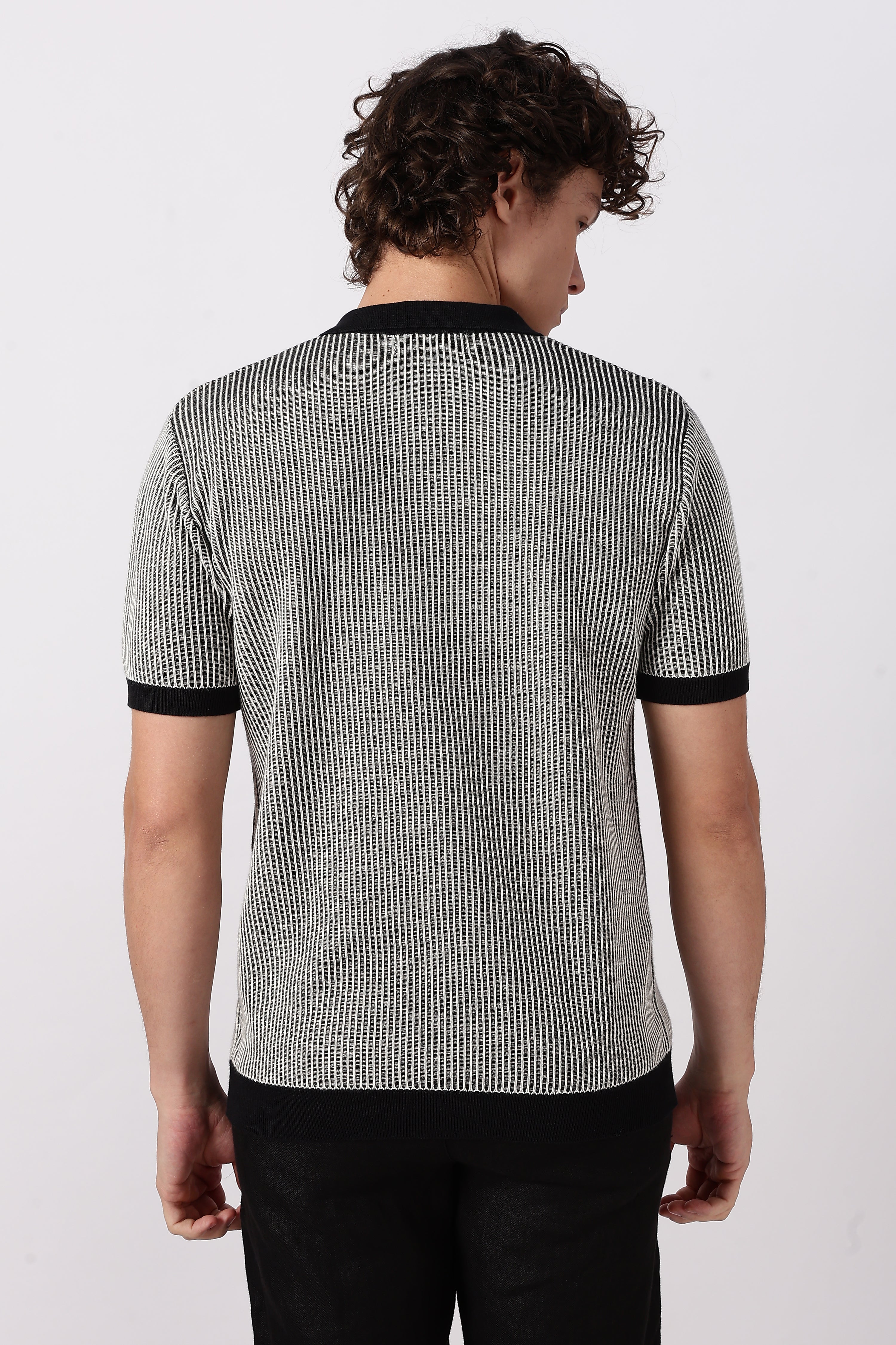 Modern Monochrome Rib Knit Polo T-shirt