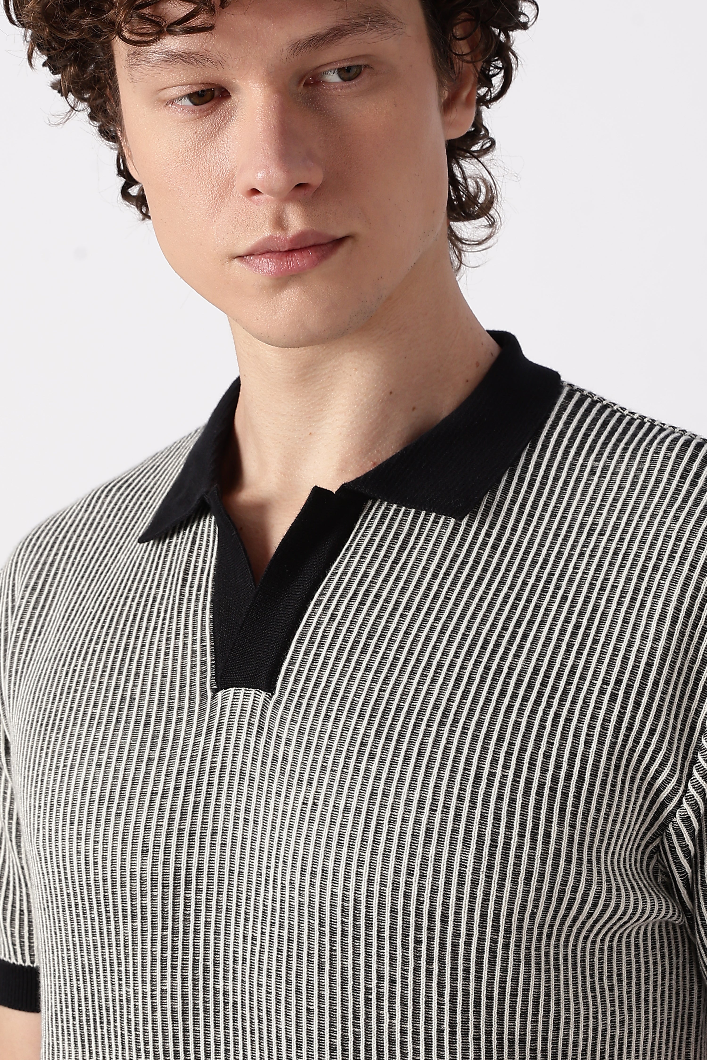 Modern Monochrome Rib Knit Polo T-shirt