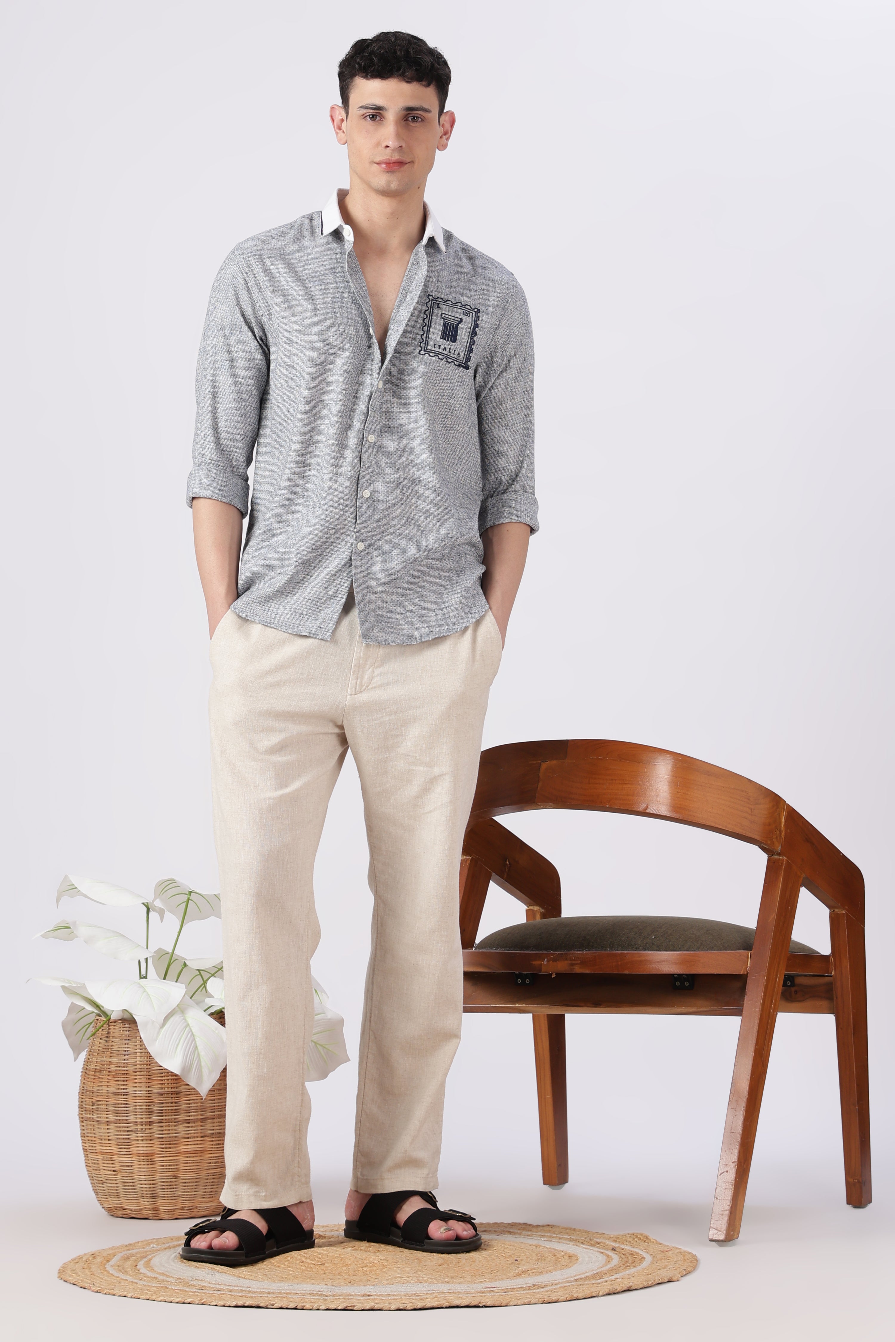 Italia Postmark Grey Embroidered Shirt