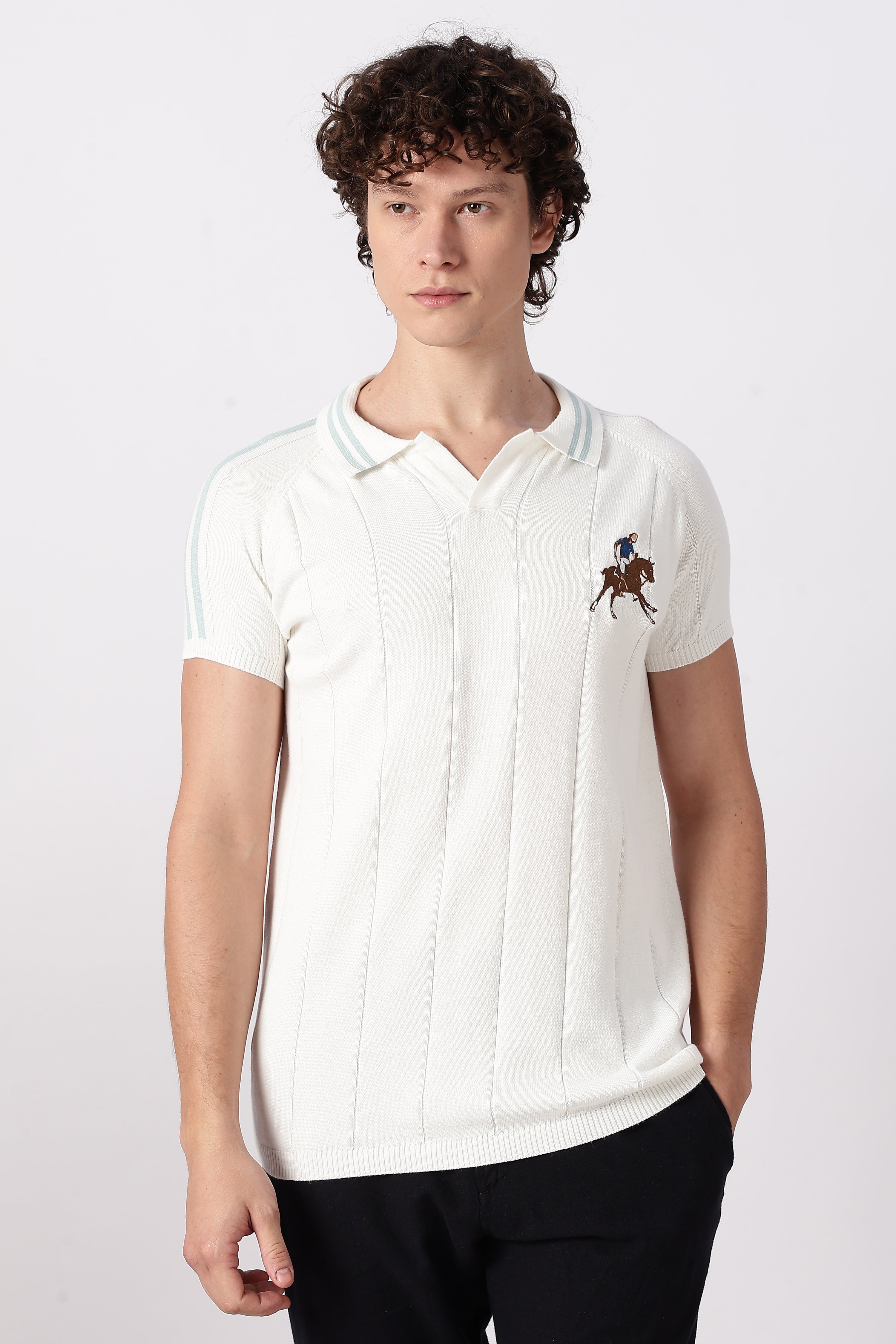 White Equestrian Rider Knit Polo T-shirt