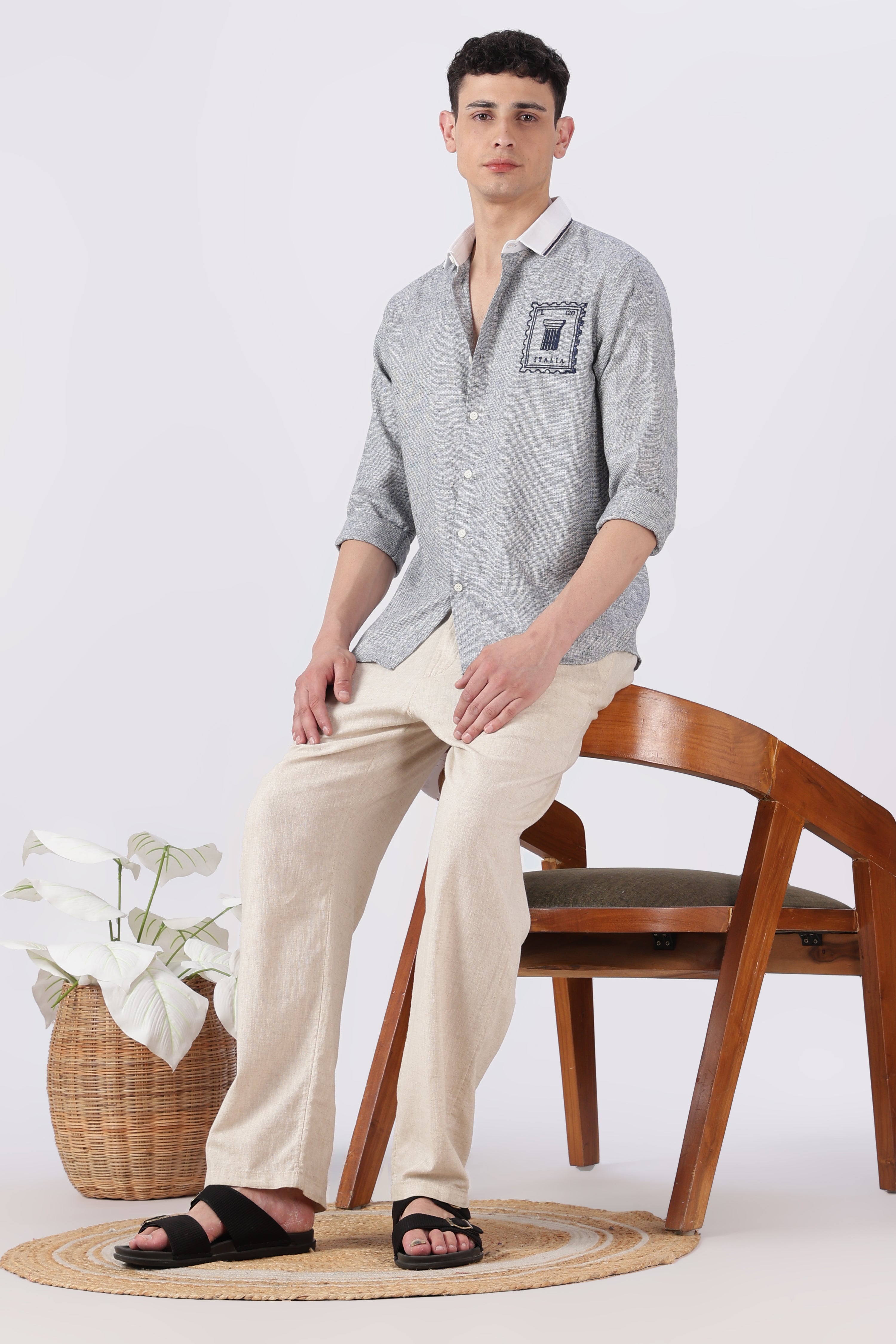 Italia Postmark Grey Embroidered Shirt