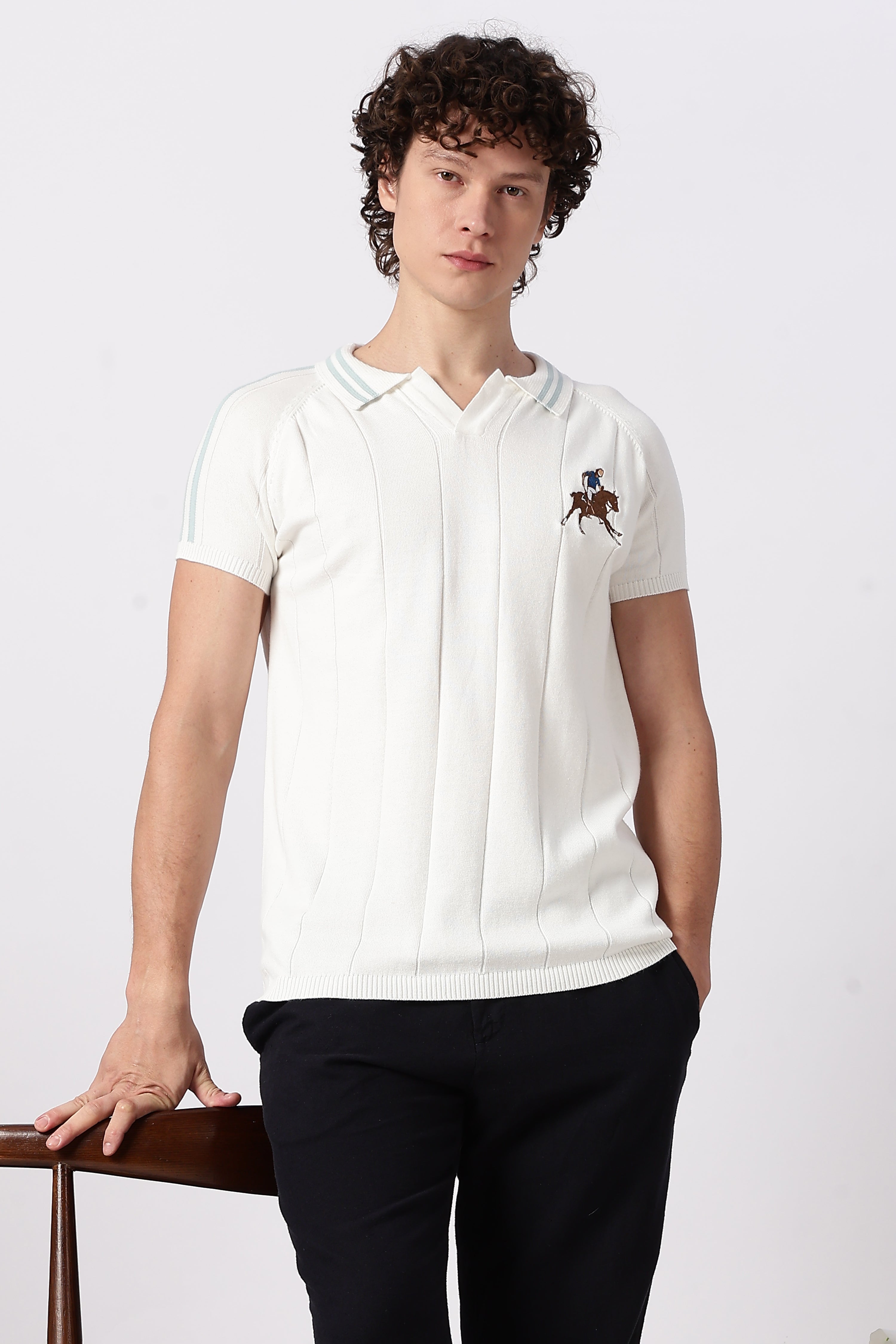 White Equestrian Rider Knit Polo T-shirt