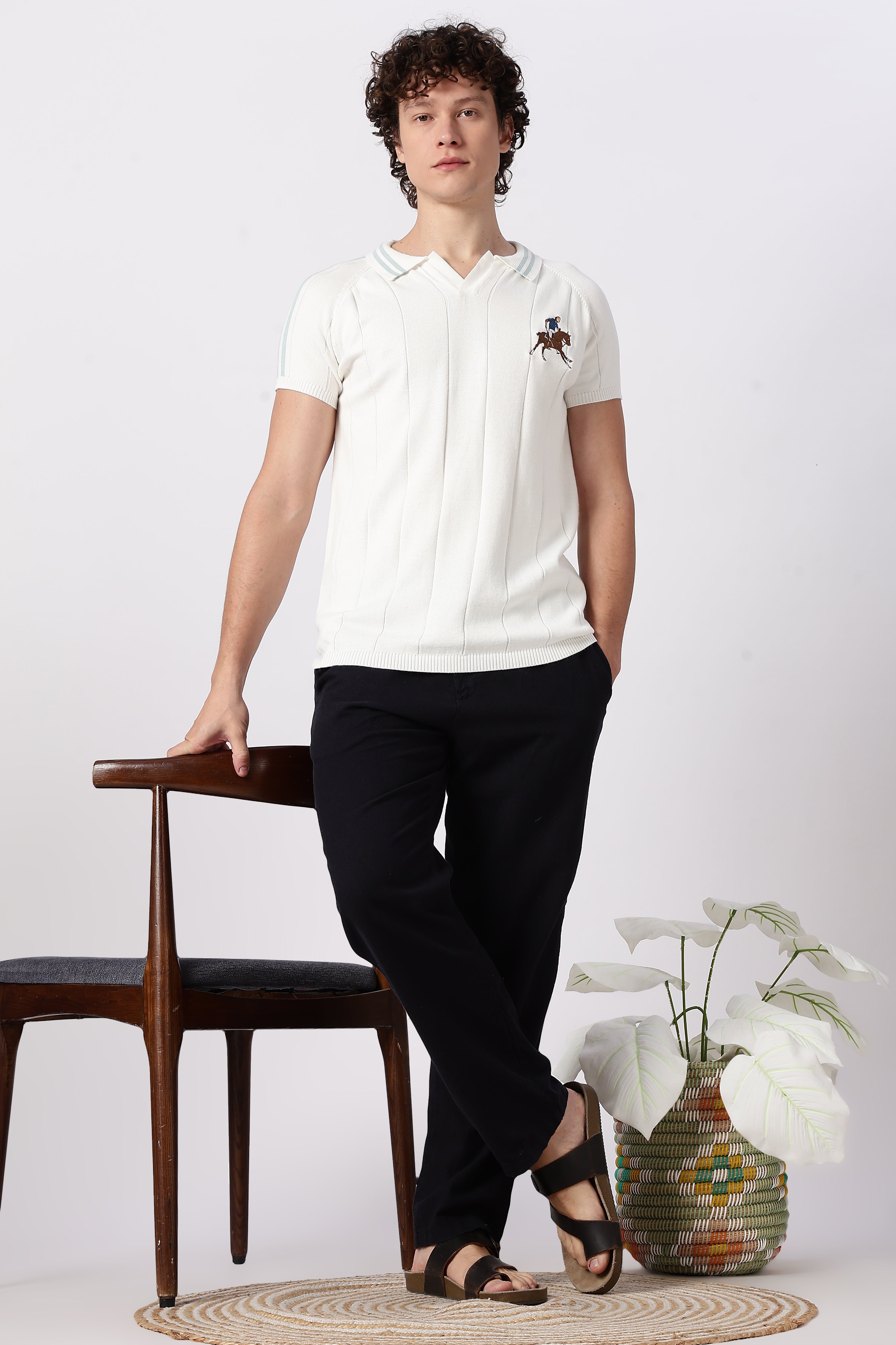 White Equestrian Rider Knit Polo