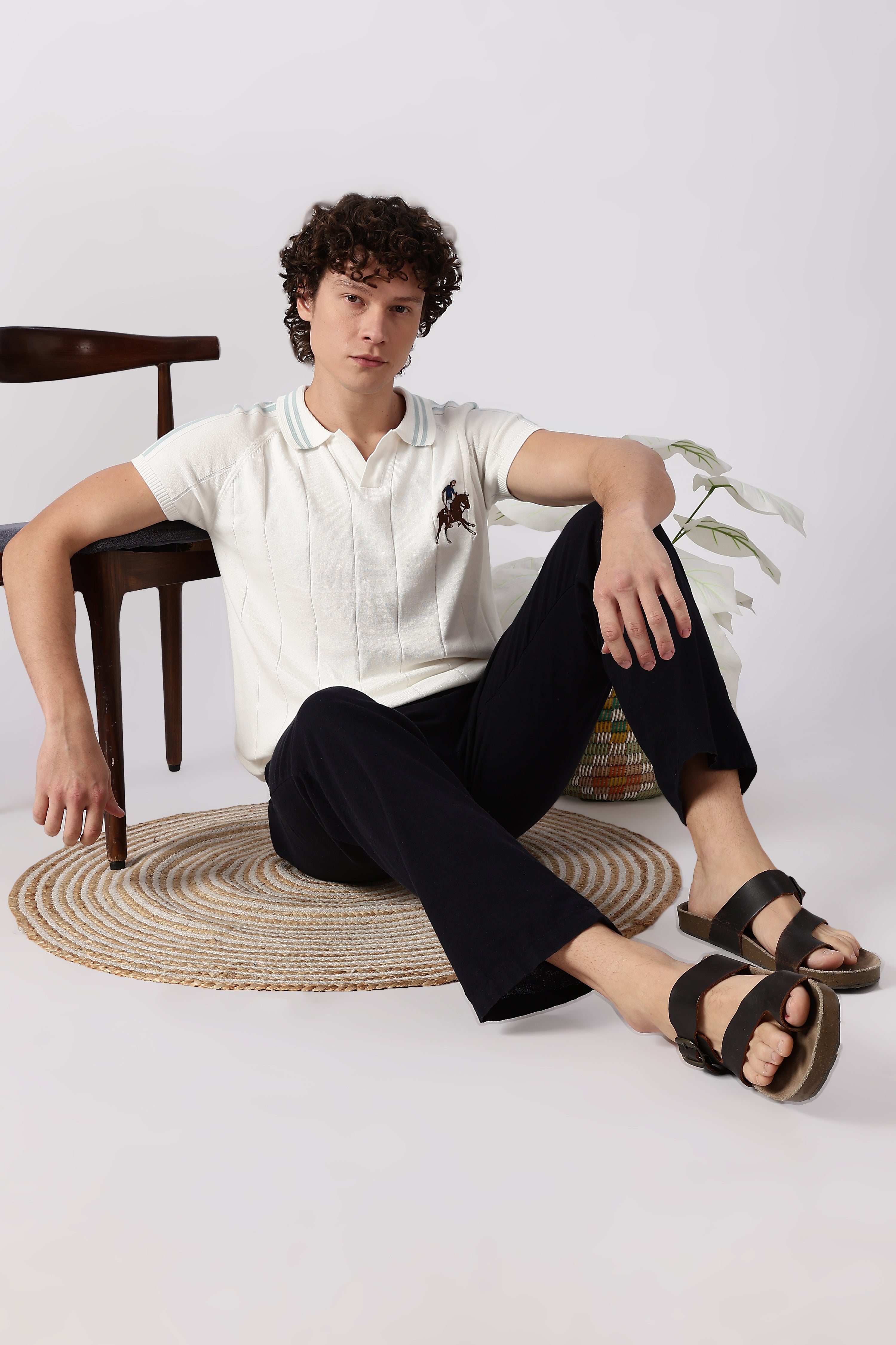 White Equestrian Rider Knit Polo T-shirt