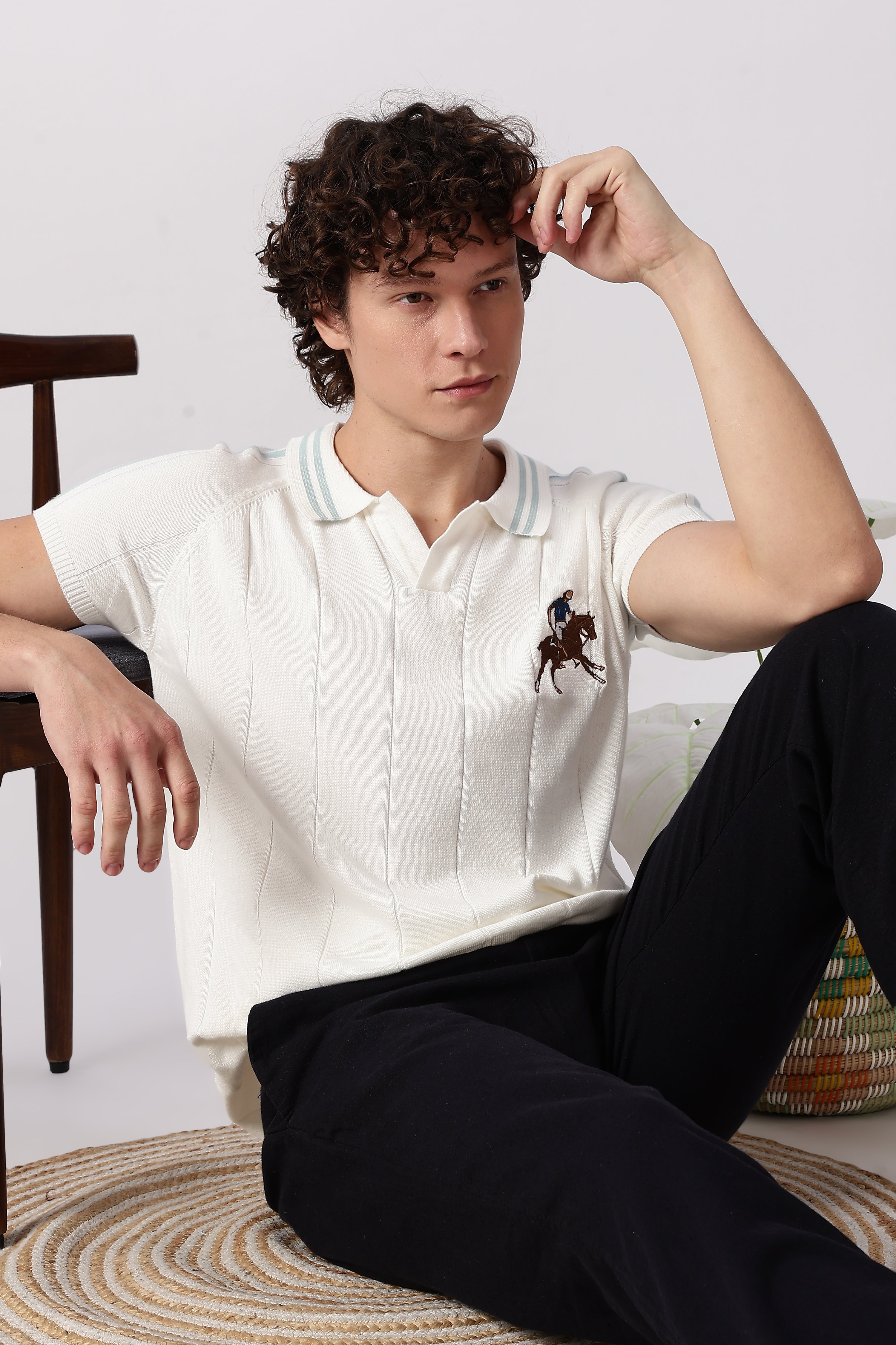 White Equestrian Rider Knit Polo T-shirt