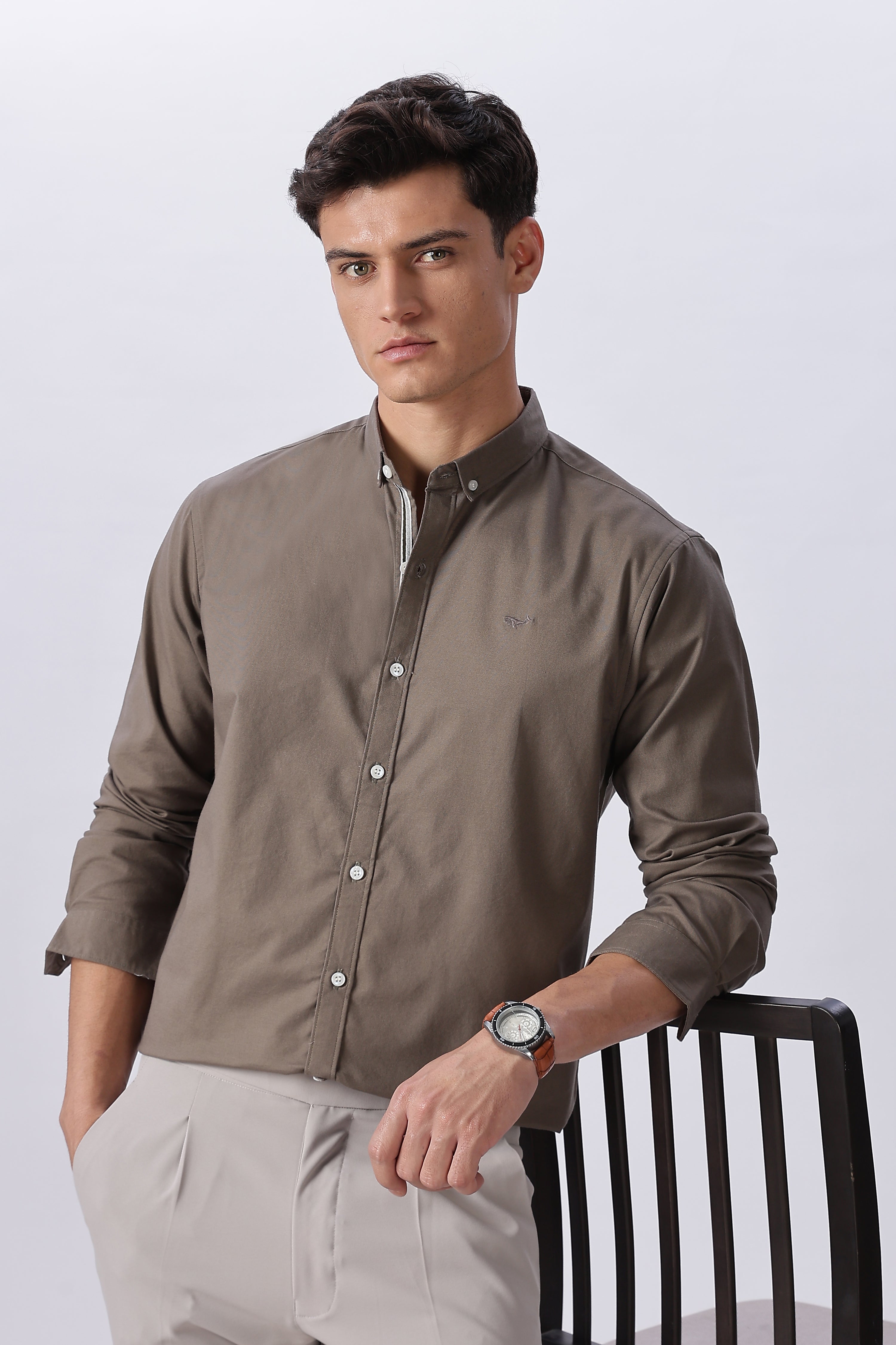 Granada Olive Pre-washed Oxford Shirt