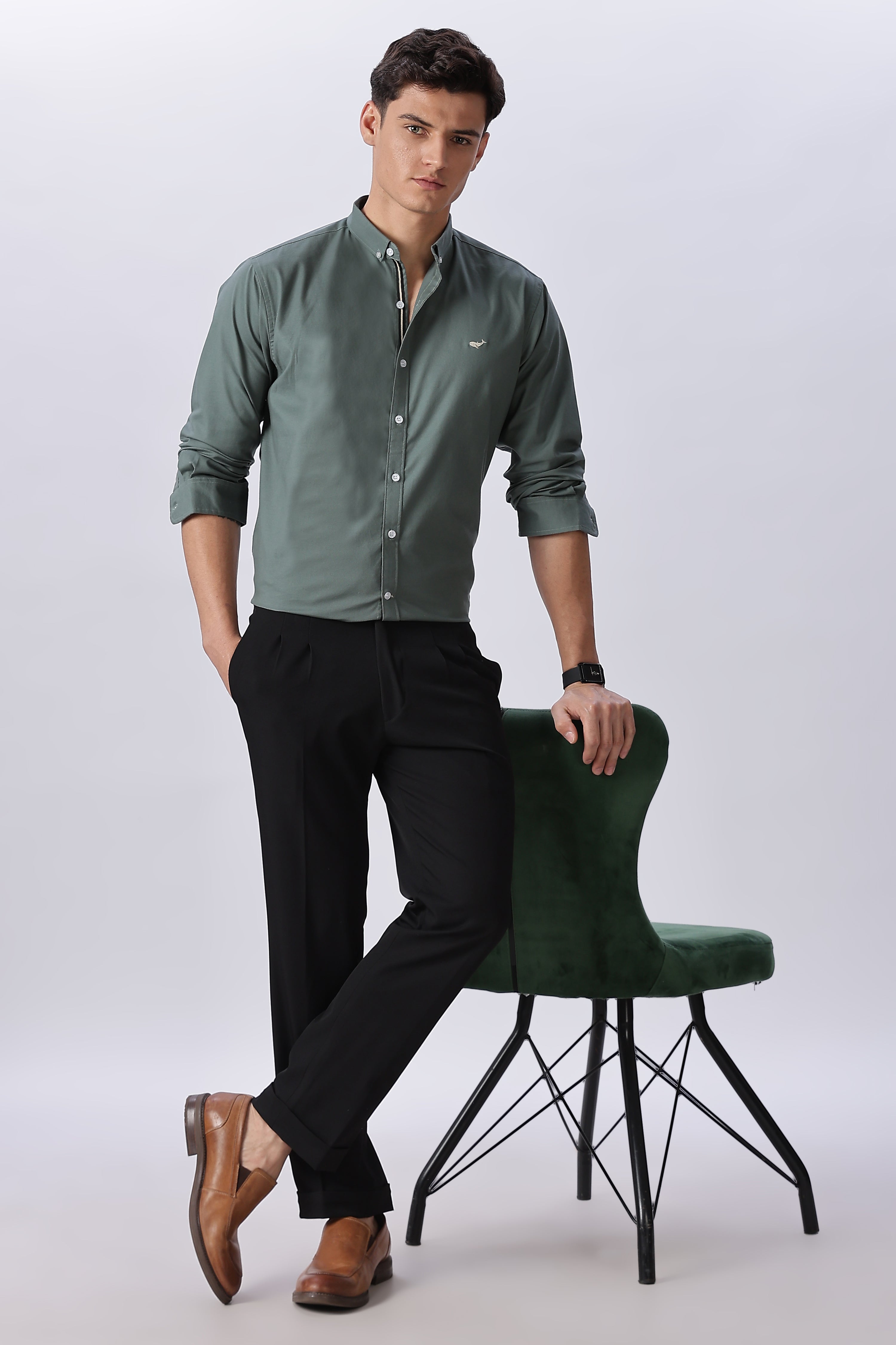 Olive Mist Pre-washed Oxford Shirt