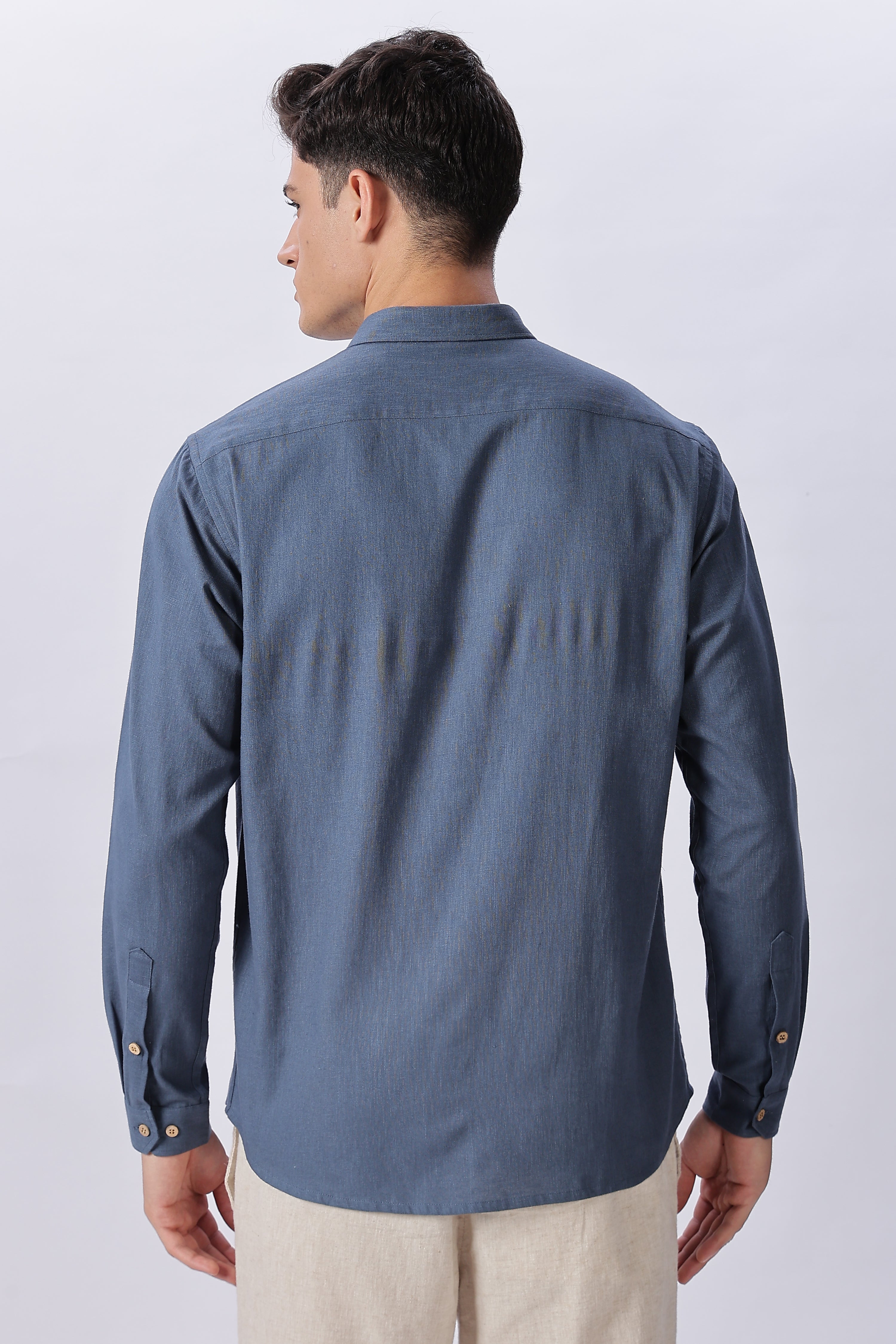 Elephant Savanna Cotton Regular Fit Blue Embroidered Shirt