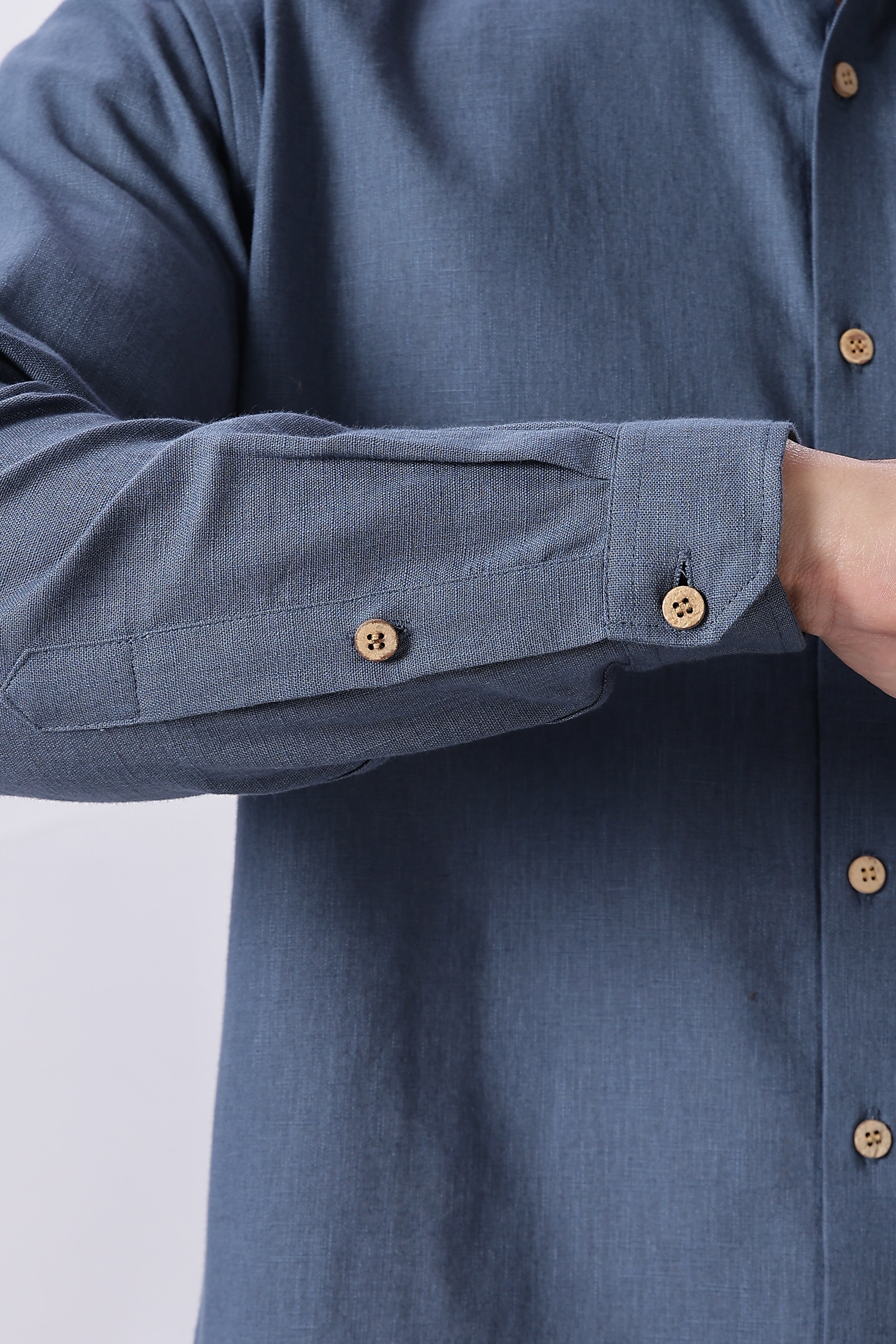 Elephant Savanna Cotton Regular Fit Blue Embroidered Shirt