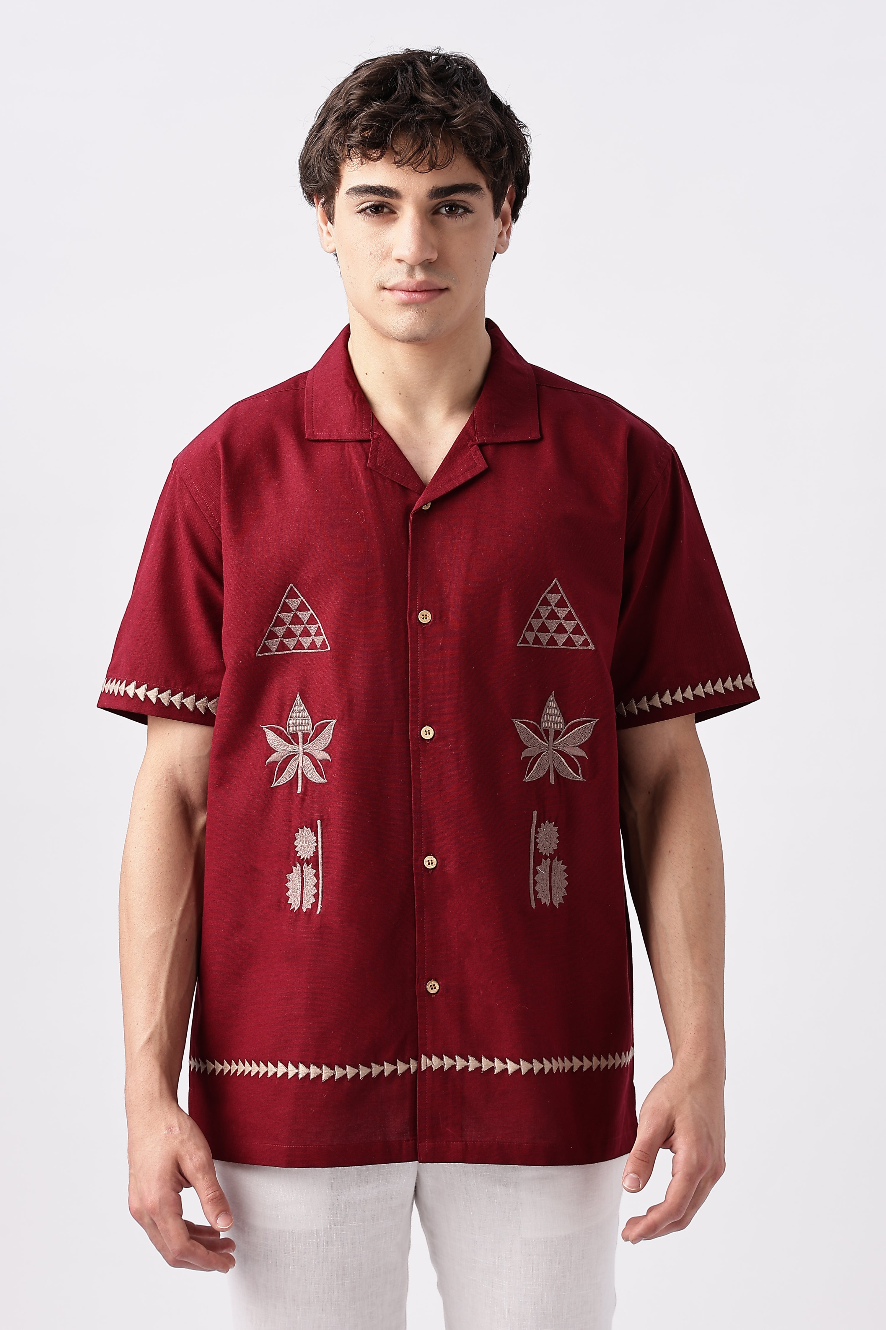 Temple Trail Maroon Embroidered Shirt