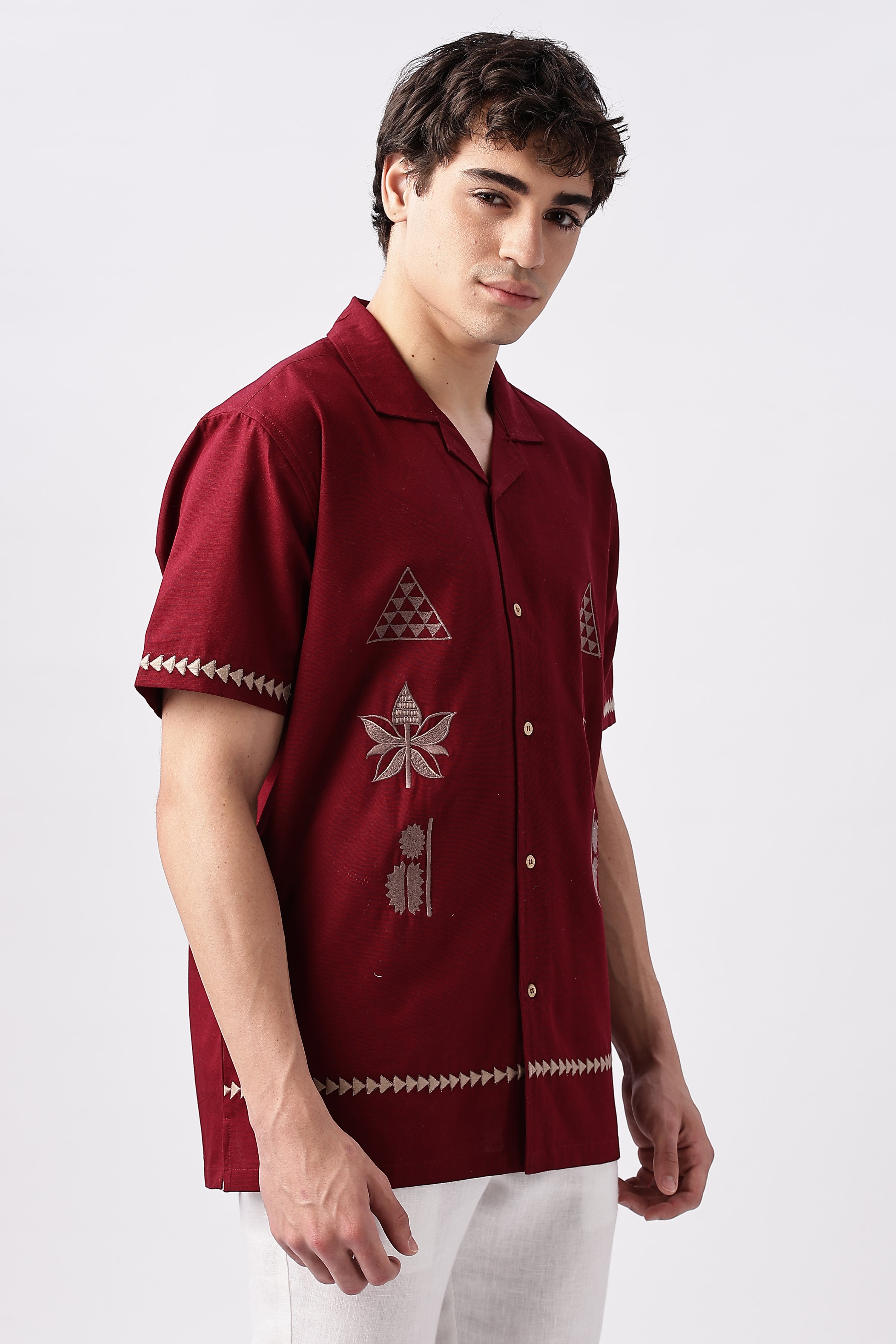 Temple Trail Maroon Embroidered Shirt