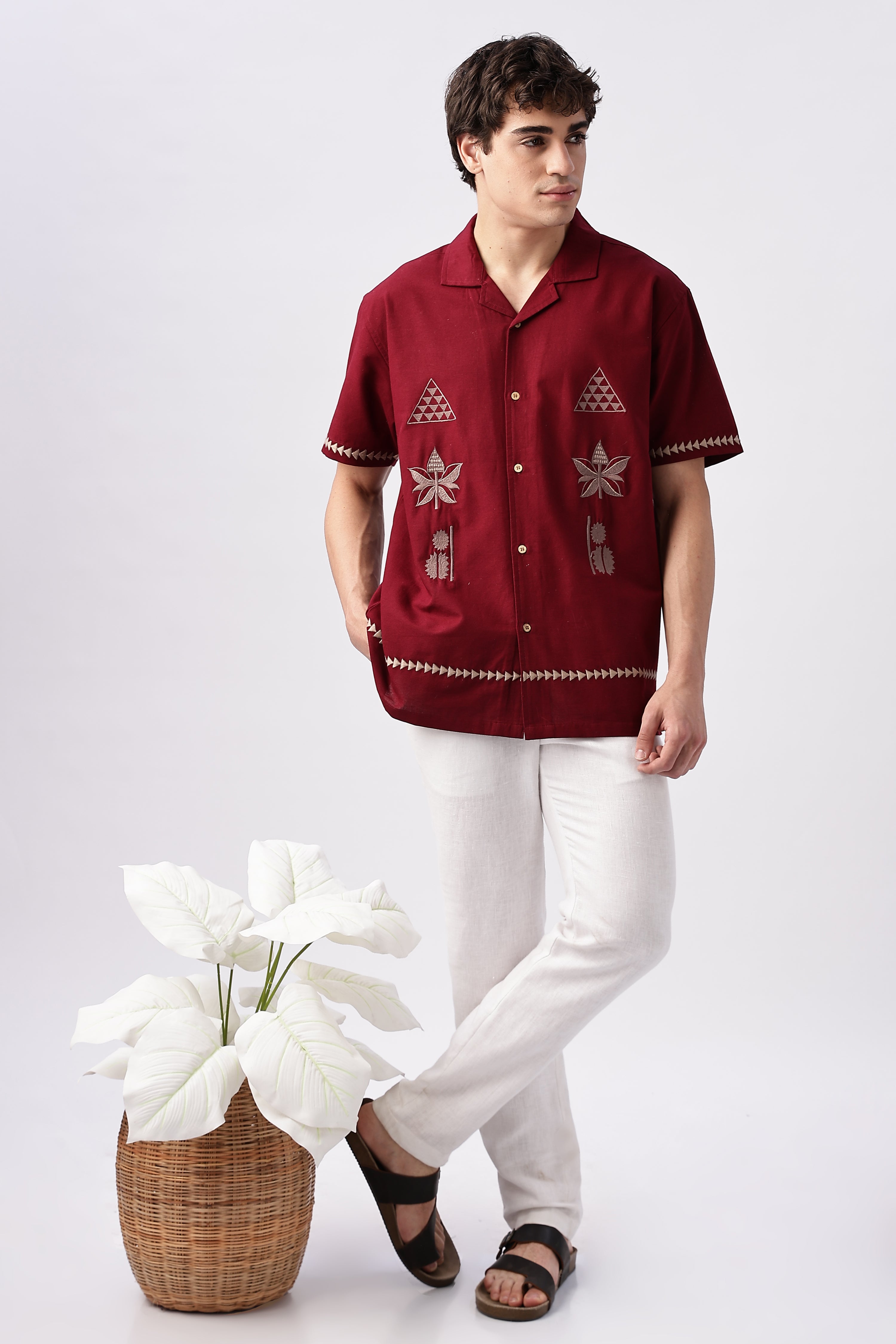 Temple Trail Maroon Embroidered Shirt