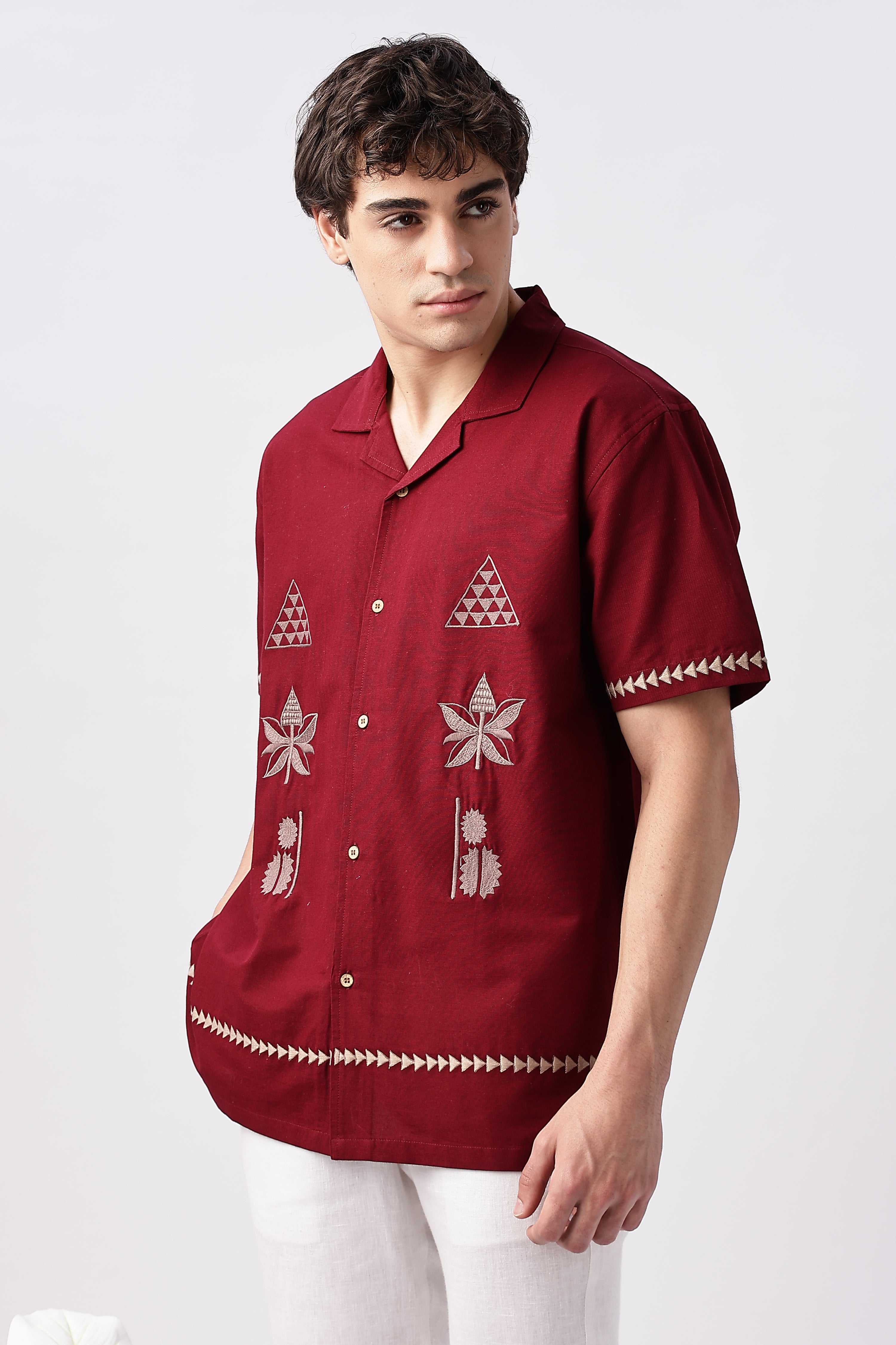 Temple Trail Maroon Embroidered Shirt