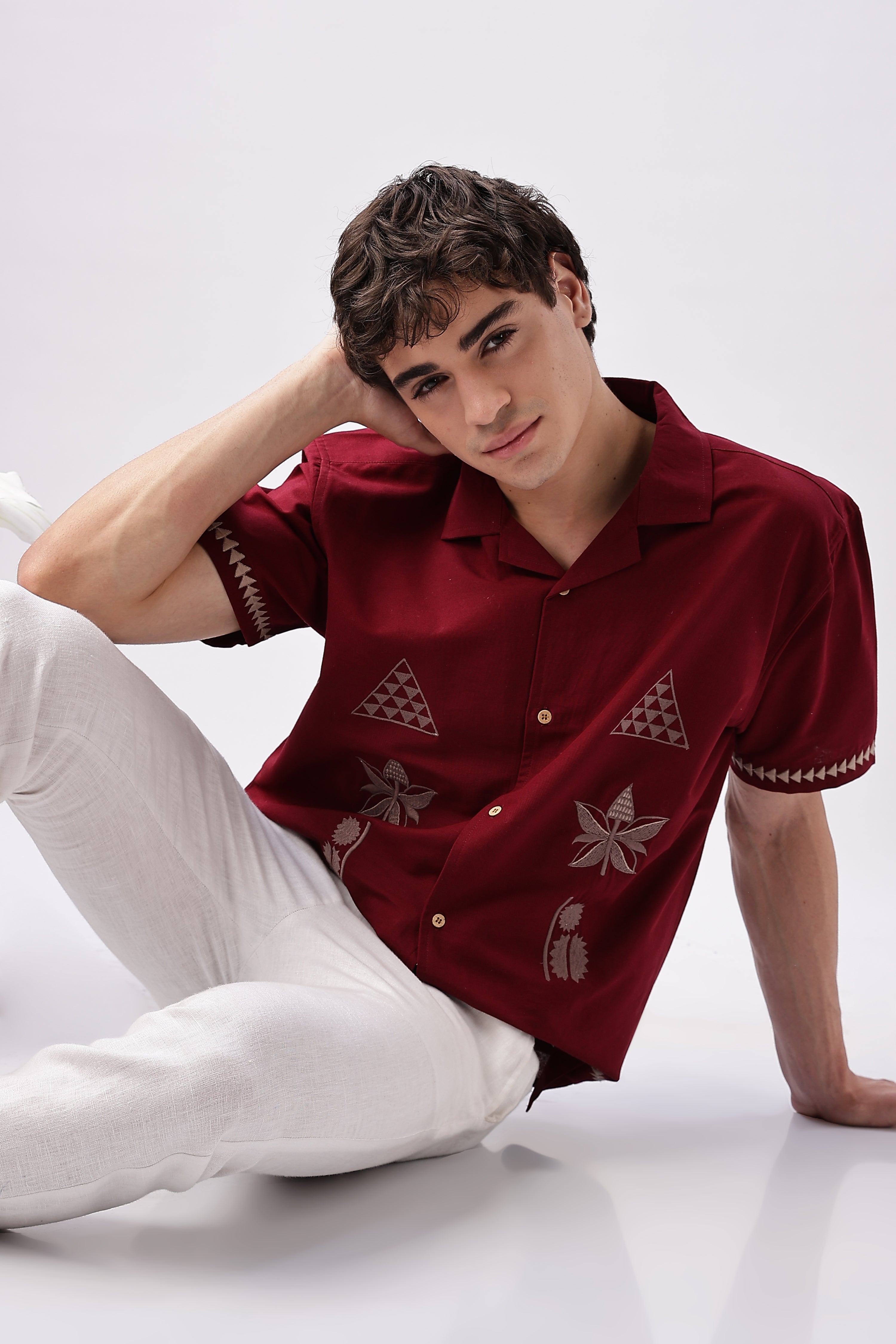 Temple Trail Maroon Embroidered Shirt