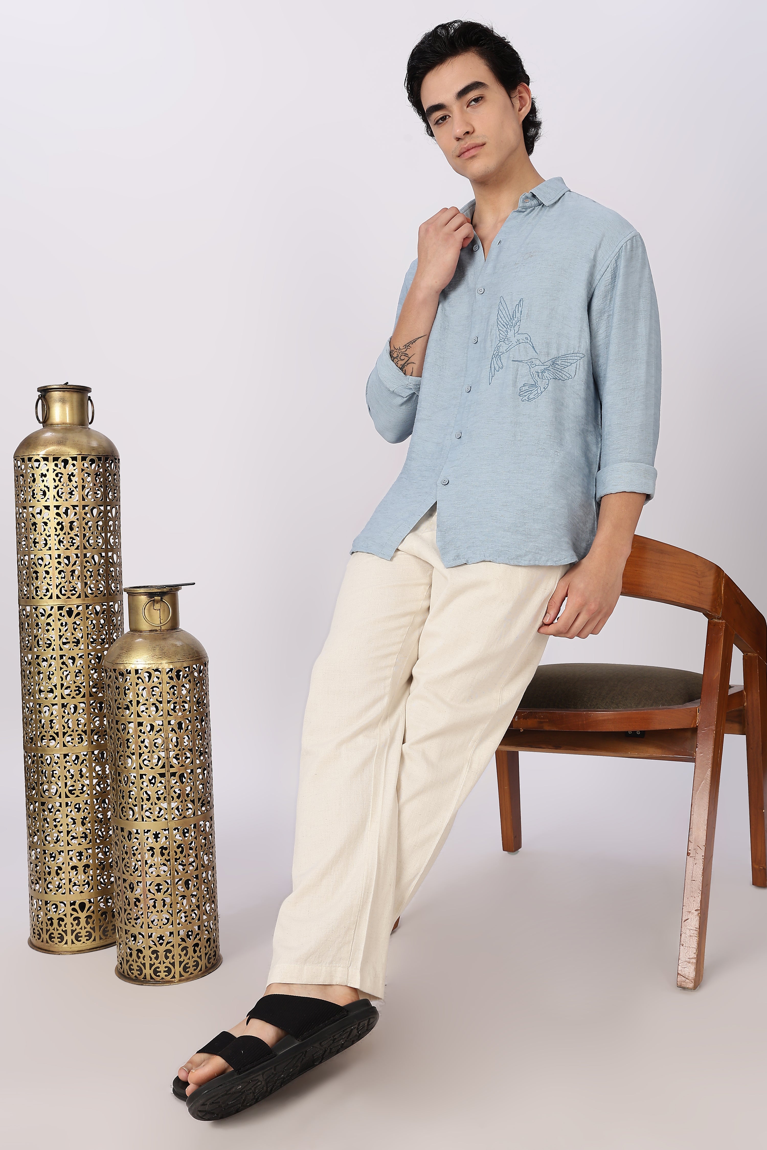 Linen-style 100% Cotton Straight Fit Cream Pant
