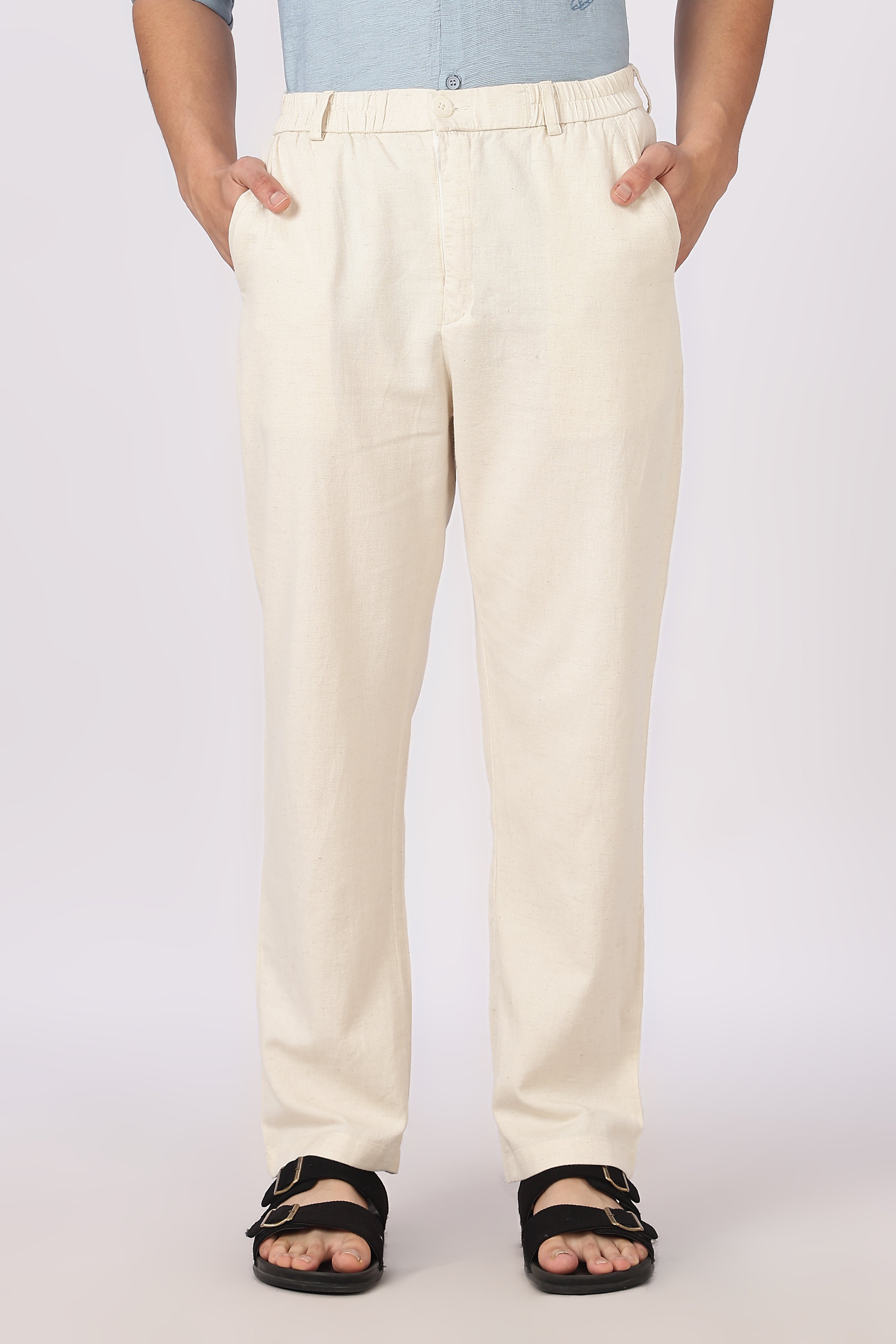 Linen-style 100% Cotton Straight Fit Cream Pant