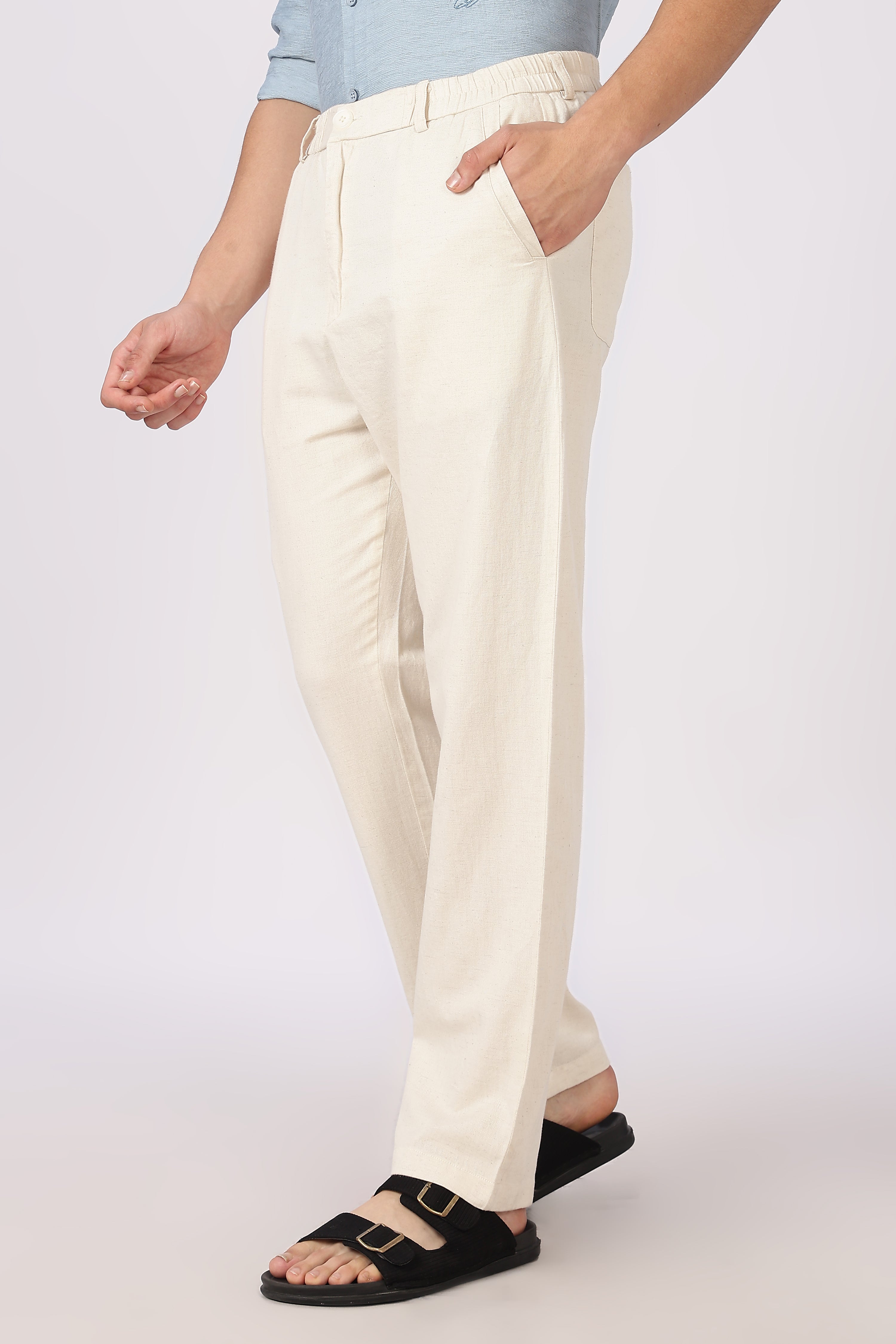 Linen-style 100% Cotton Straight Fit Cream Pant