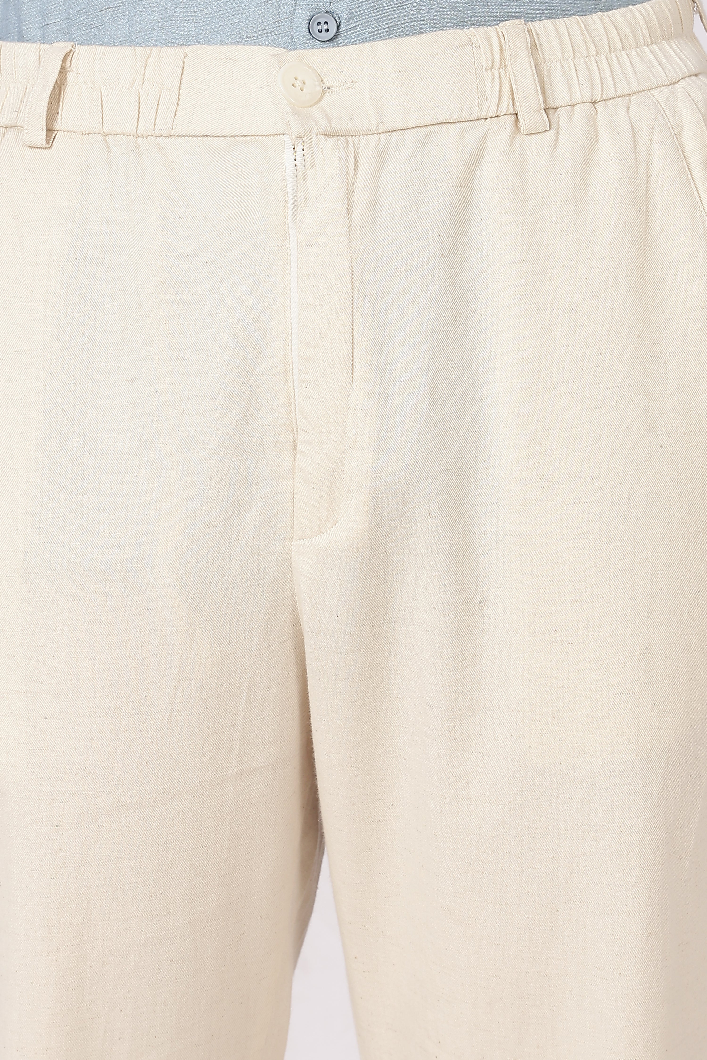 Linen-style 100% Cotton Straight Fit Cream Pant