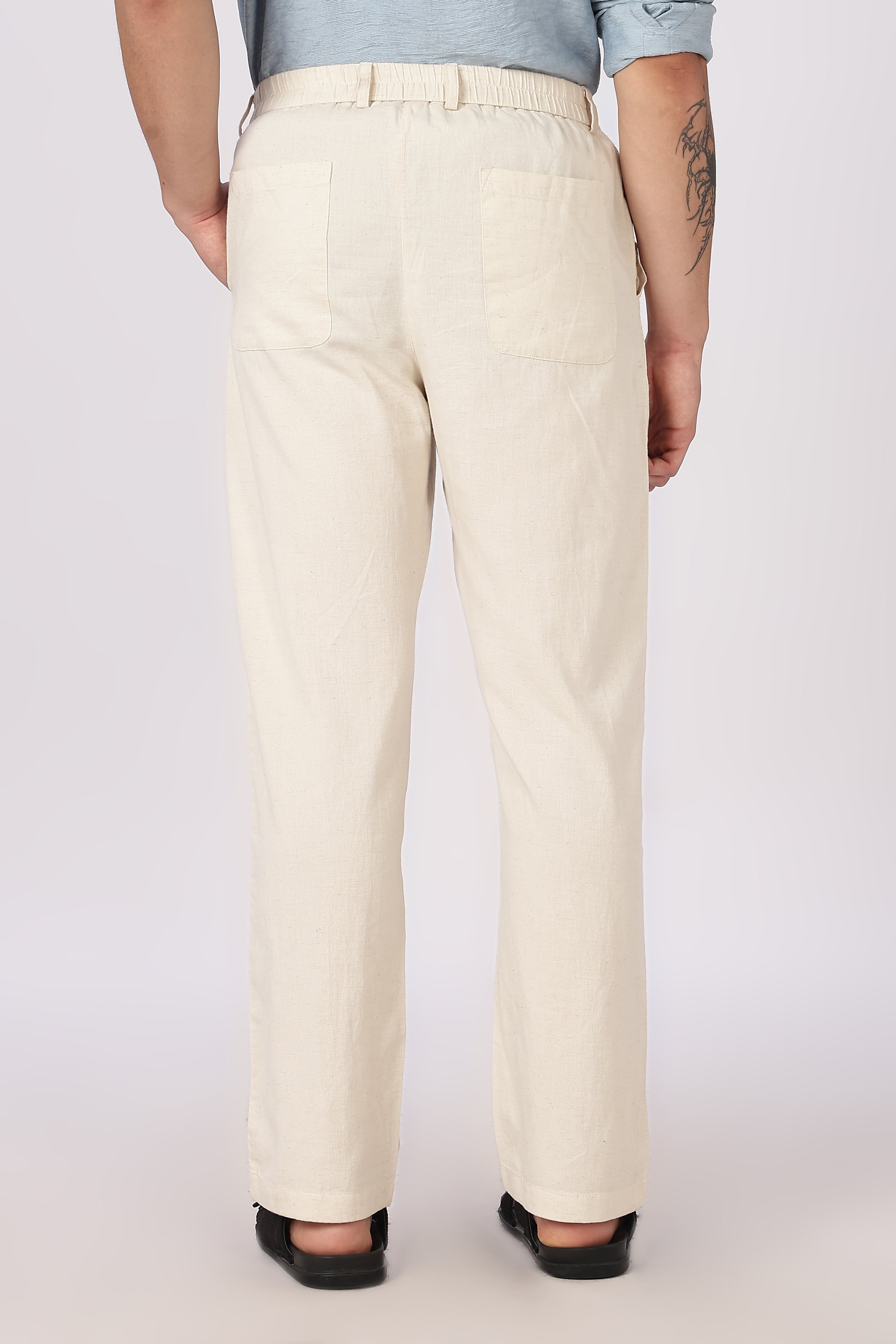 Linen-style 100% Cotton Straight Fit Cream Pant