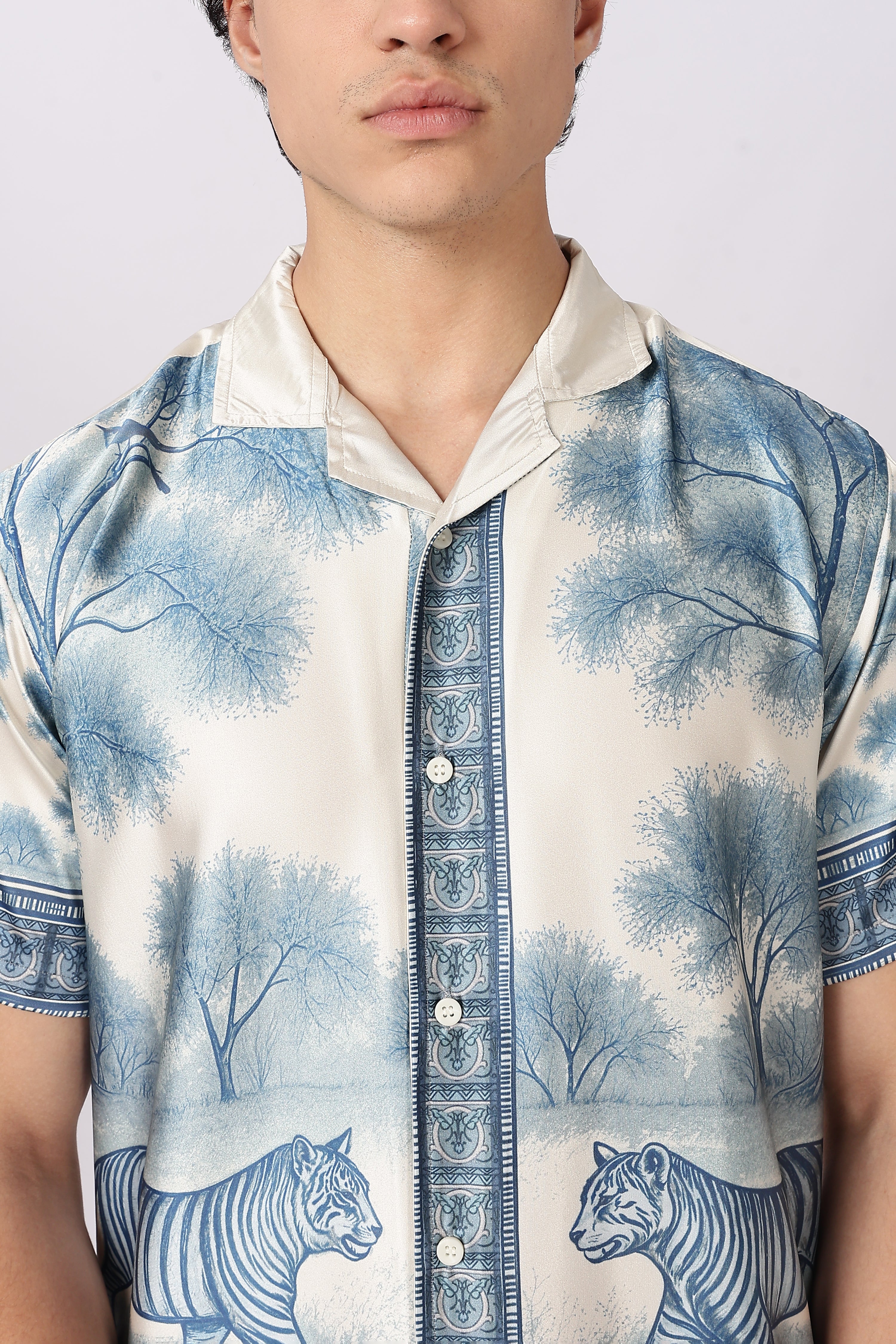 Royal Safari Scenic Cotton Box Fit Beige Printed Shirt