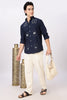 Midnight Postcard Cotton Regular Fit Navy Embroidered Shirt