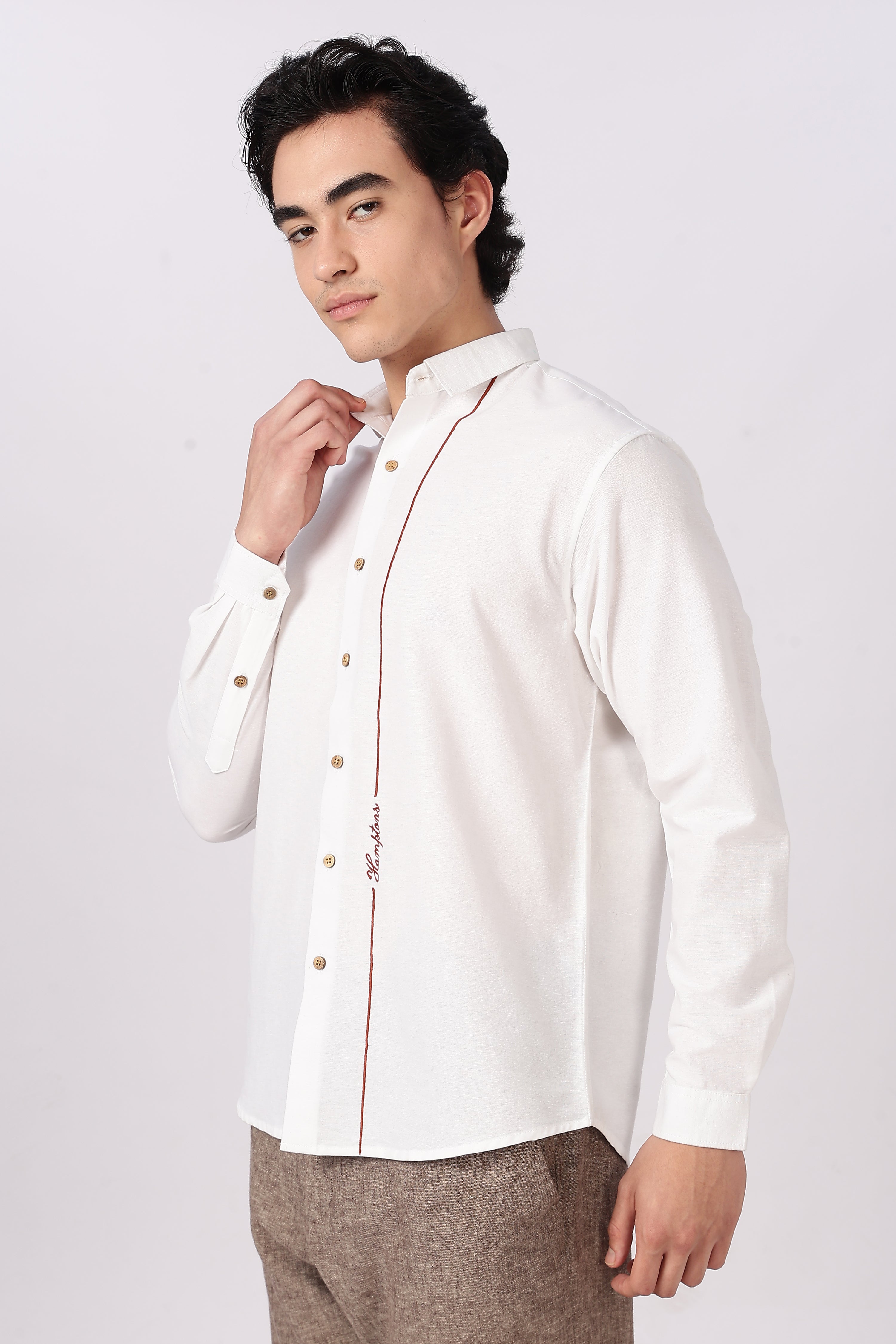 Signature Line Hamptons Cotton Regular Fit White Embroidered Shirt