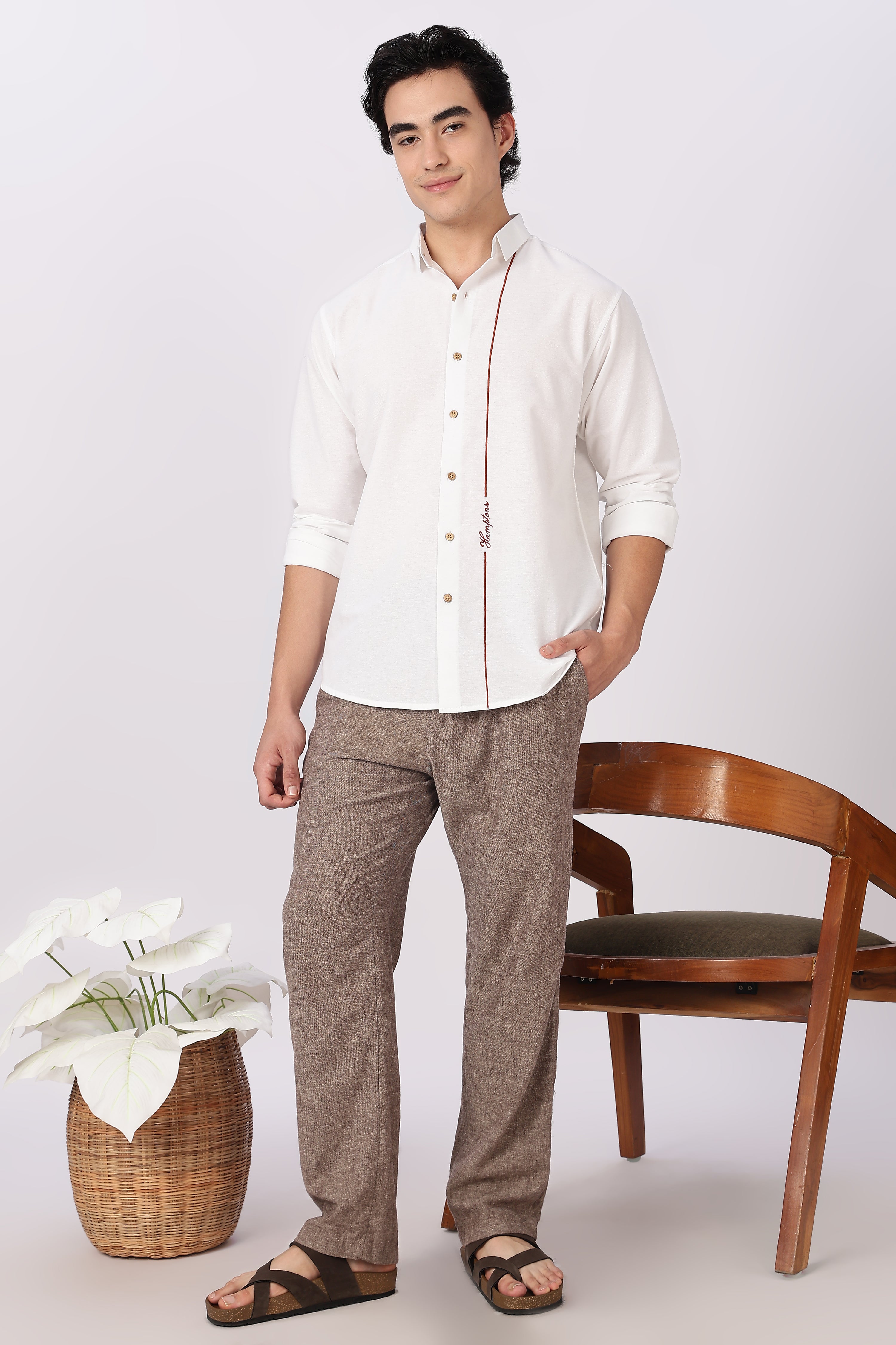 Signature Line Hamptons Cotton Regular Fit White Embroidered Shirt