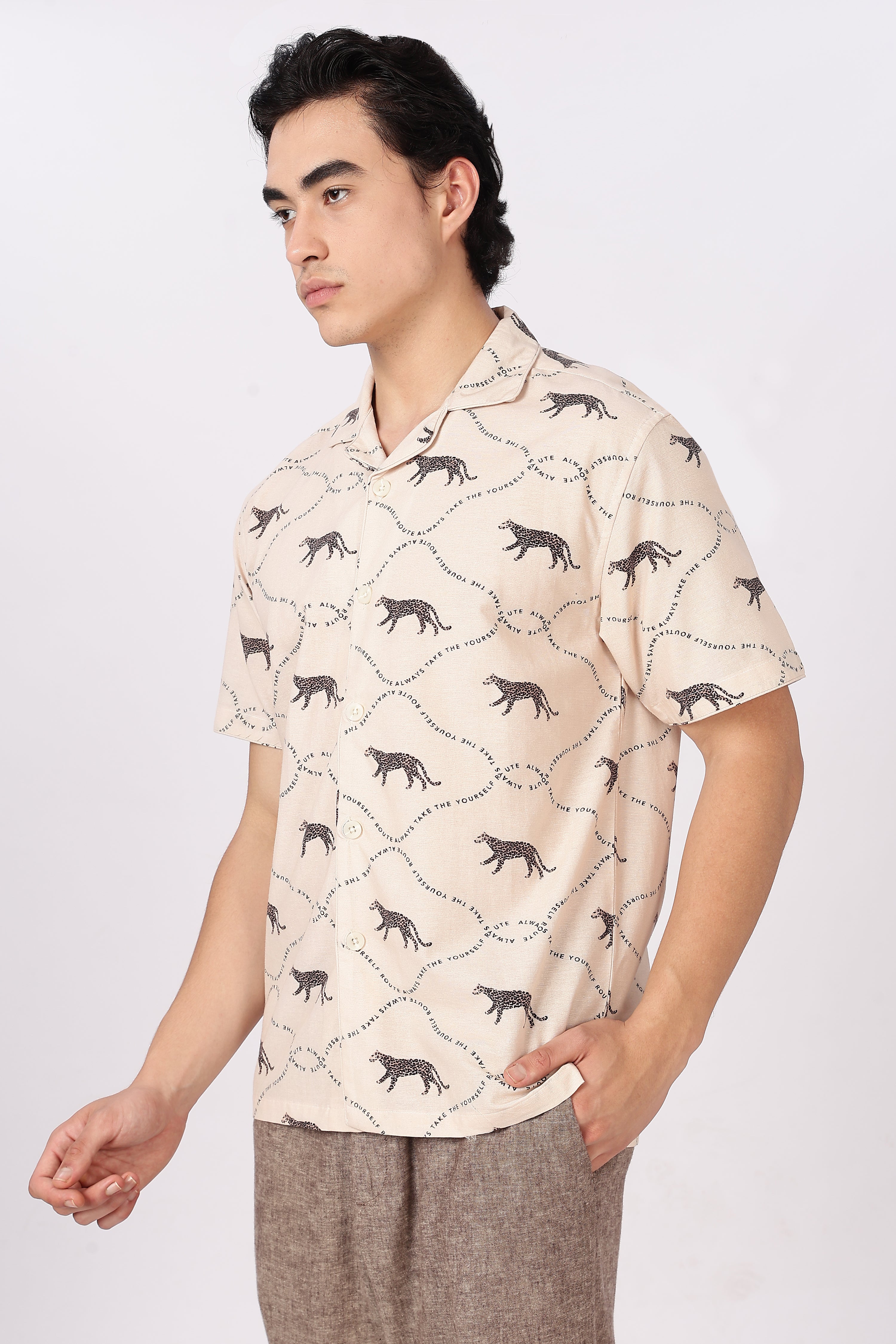 Savanna Stride Printed Cuban Collar Shirt