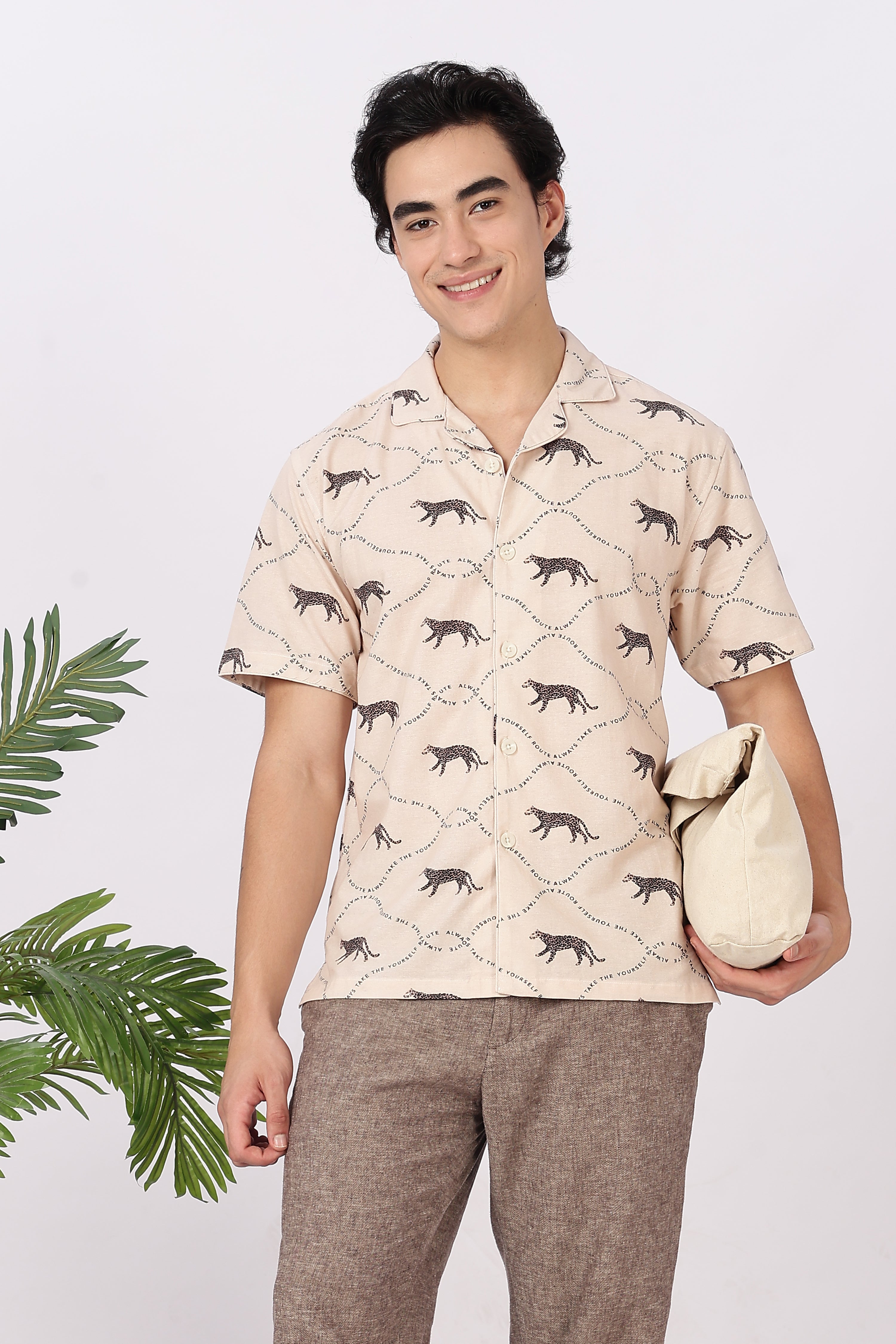 Savanna Stride Printed Cuban Collar Shirt