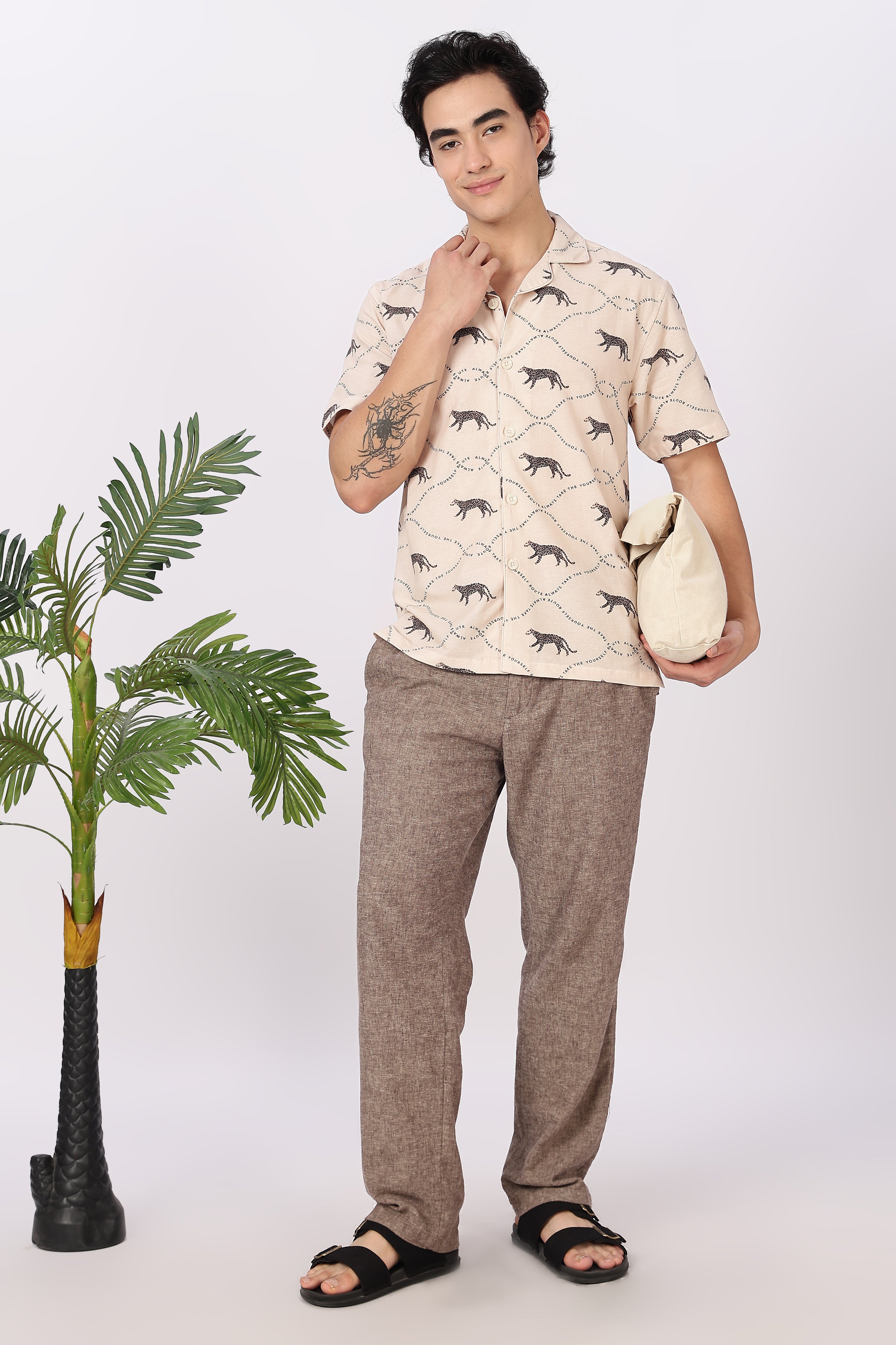 Savanna Stride Printed Cuban Collar Shirt