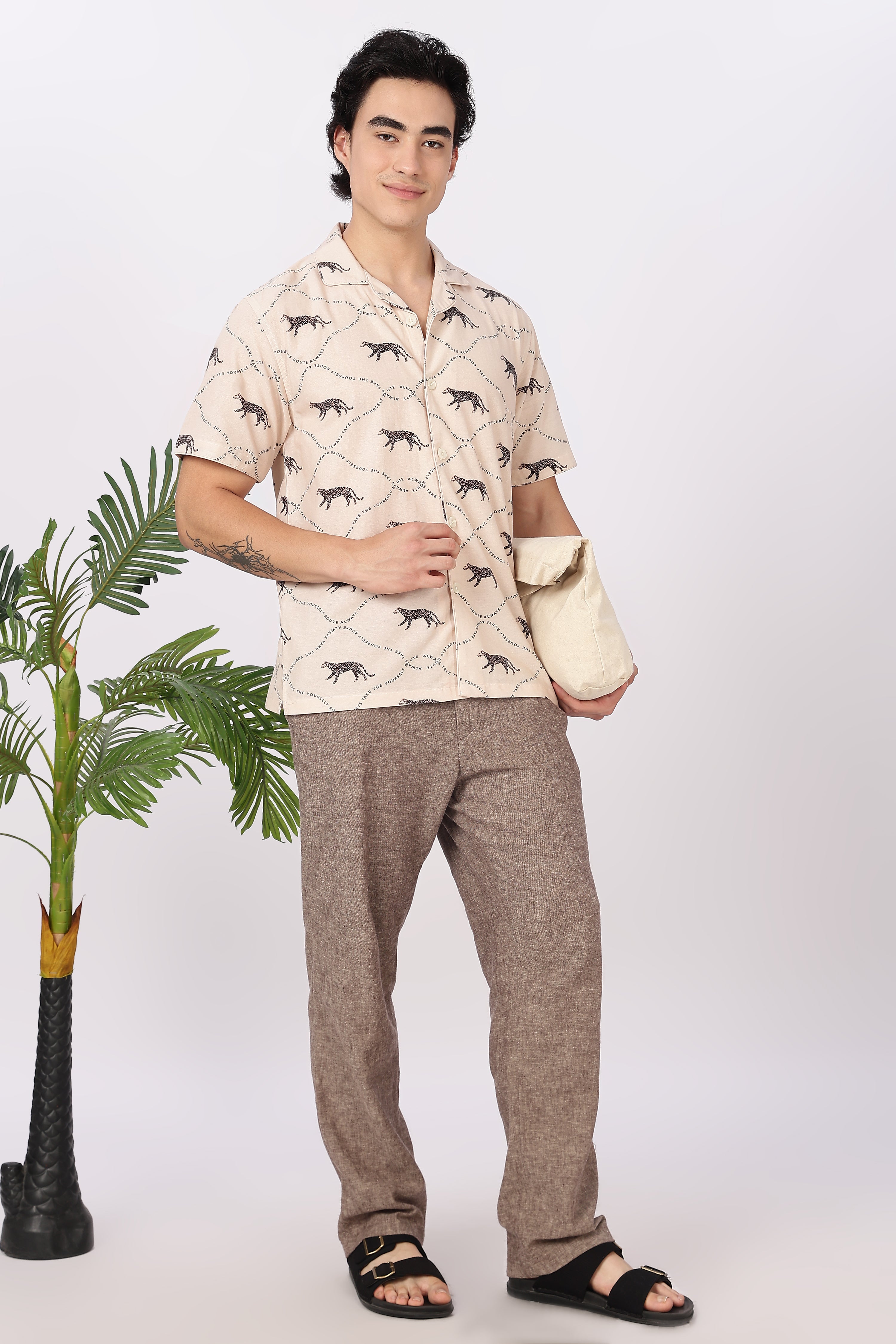 Savanna Stride Printed Cuban Collar Shirt