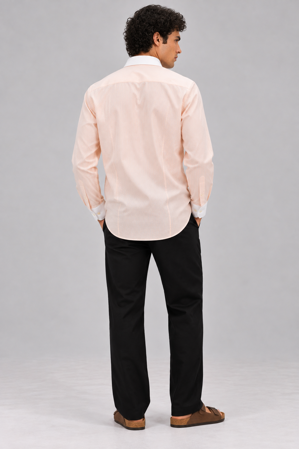 Citrus Bloom Cotton Regular Fit Peach Striped Shirt