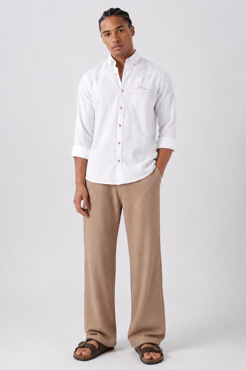 White & Beige Old Money Co-ordinated Outfit for men