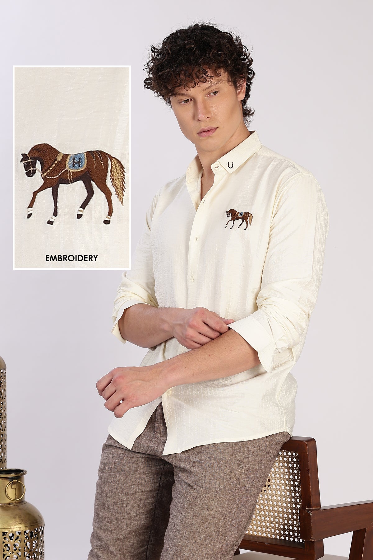 Polo Crest Cotton Regular Fit Beige Striped Shirt